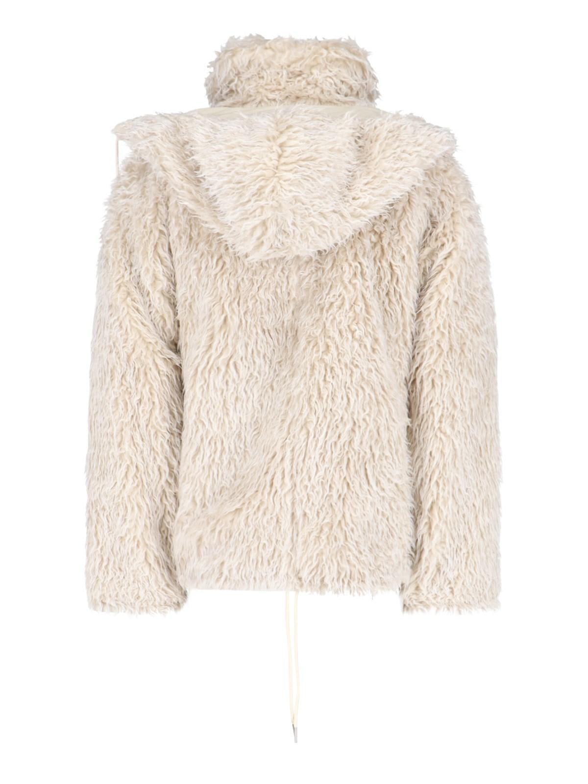 Shop Marni Faux Shearling Hooded Jacket In Beige