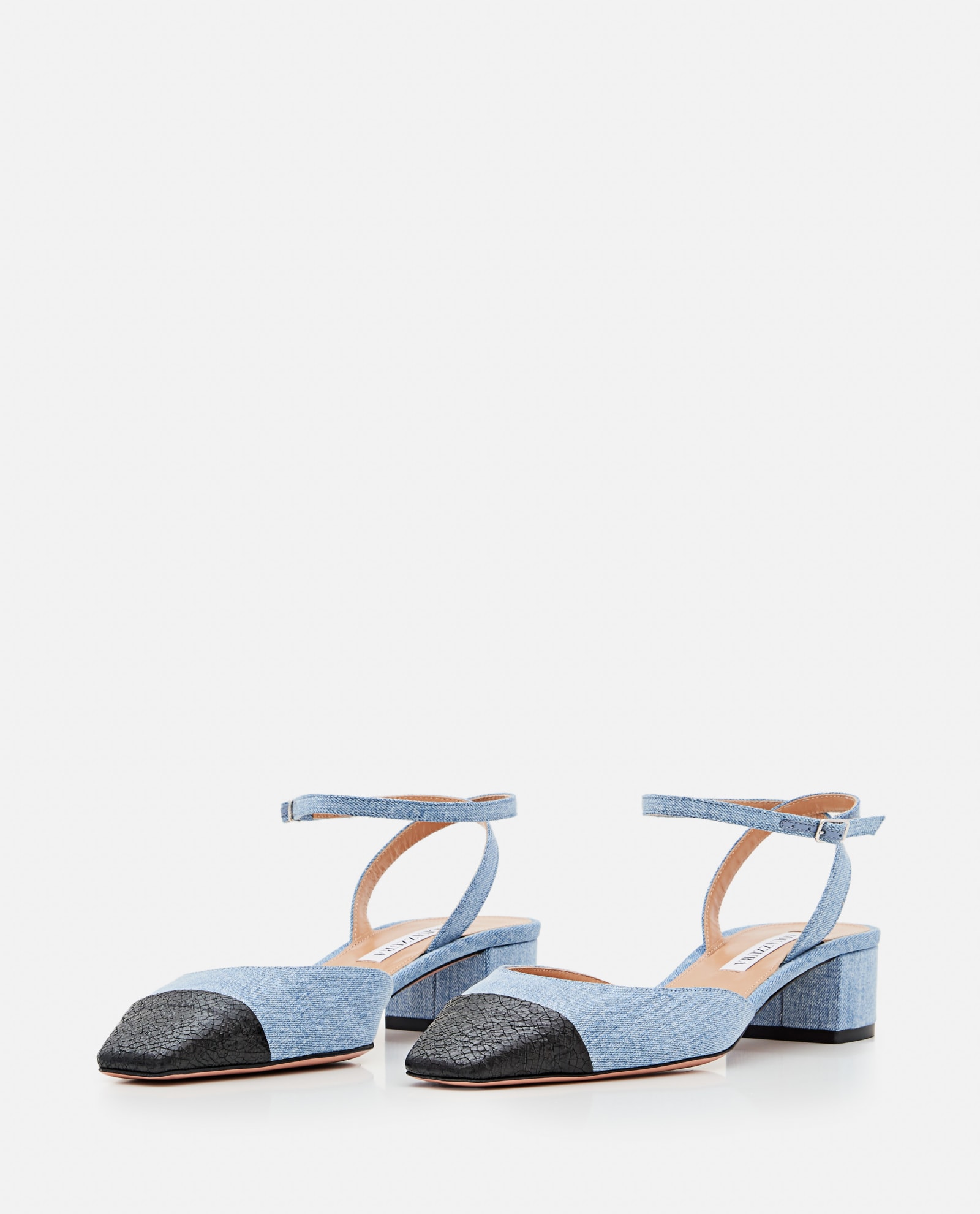 Shop Aquazzura Slingback Denim Sandal In Blue