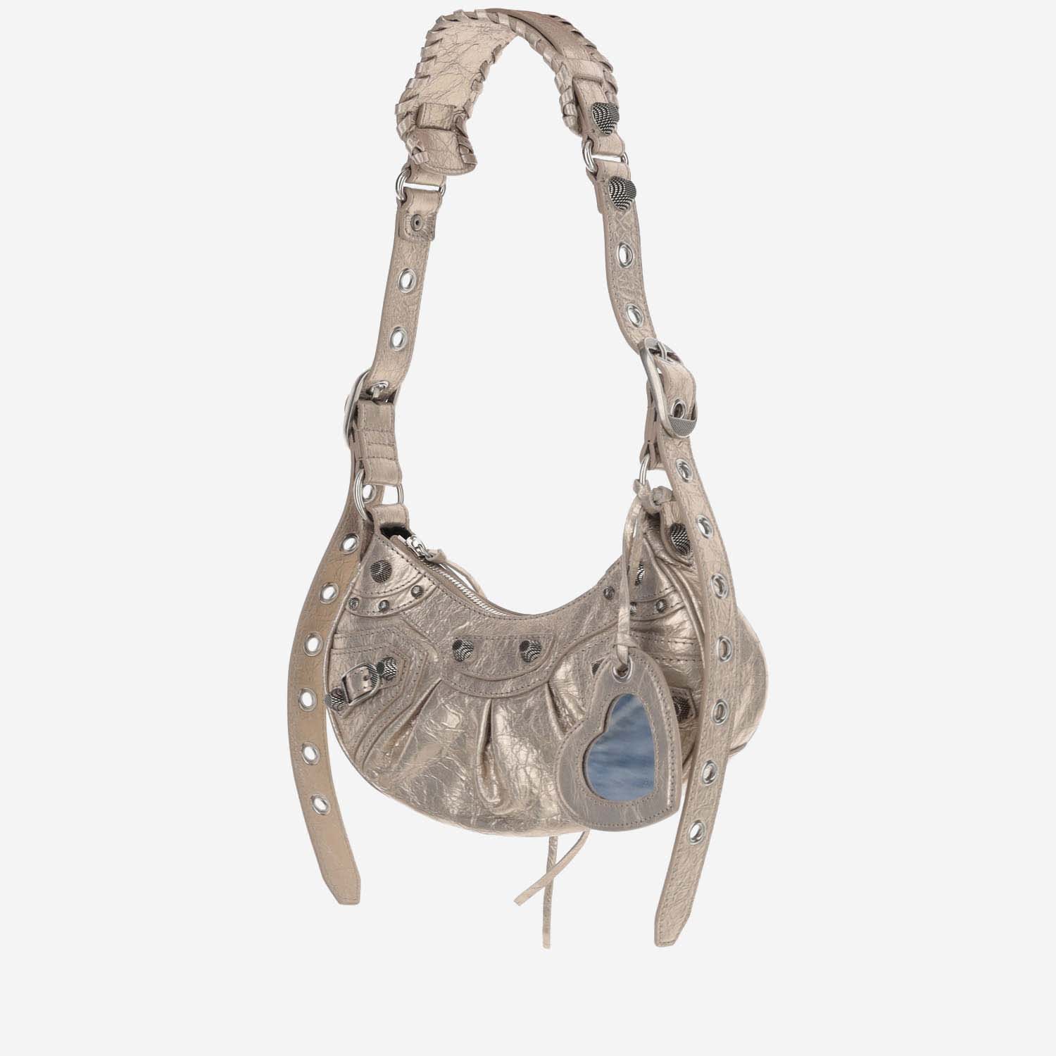 Shop Balenciaga Le Cagole Xs Metallic Shoulder Bag In Beige