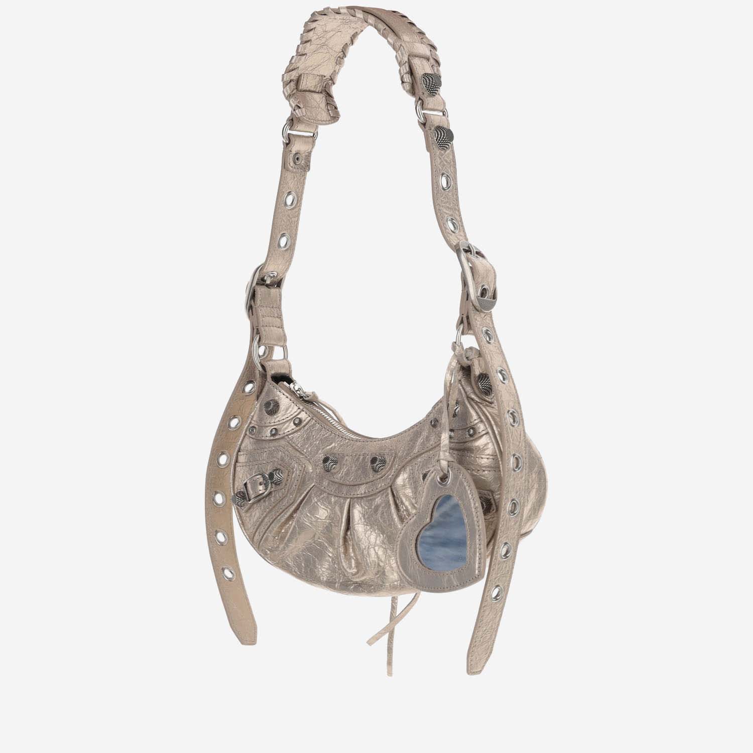 Shop Balenciaga Le Cagole Xs Metallic Shoulder Bag In Stone Beige