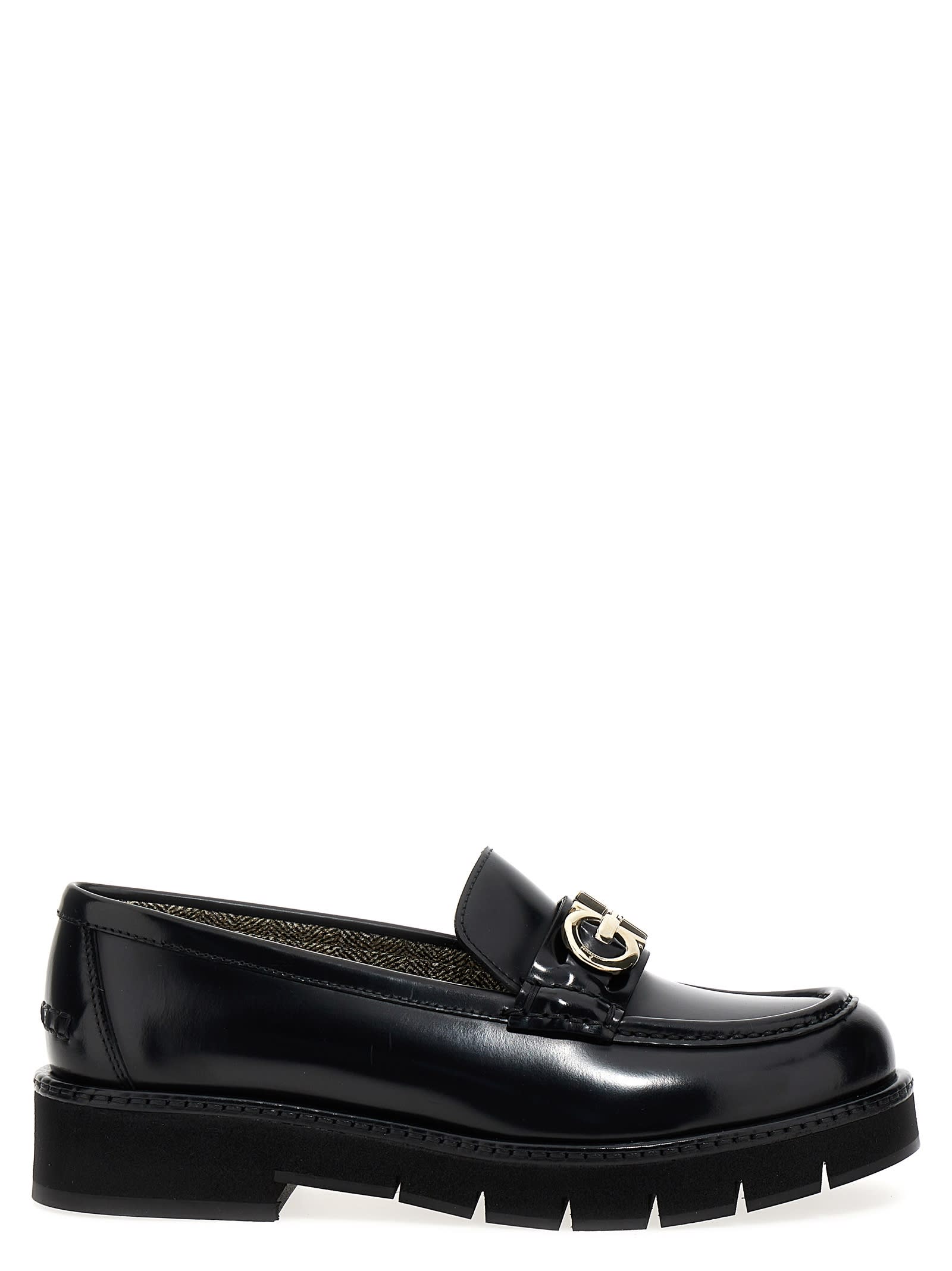 Ferragamo Buckle-detail Leather Loafers In Black