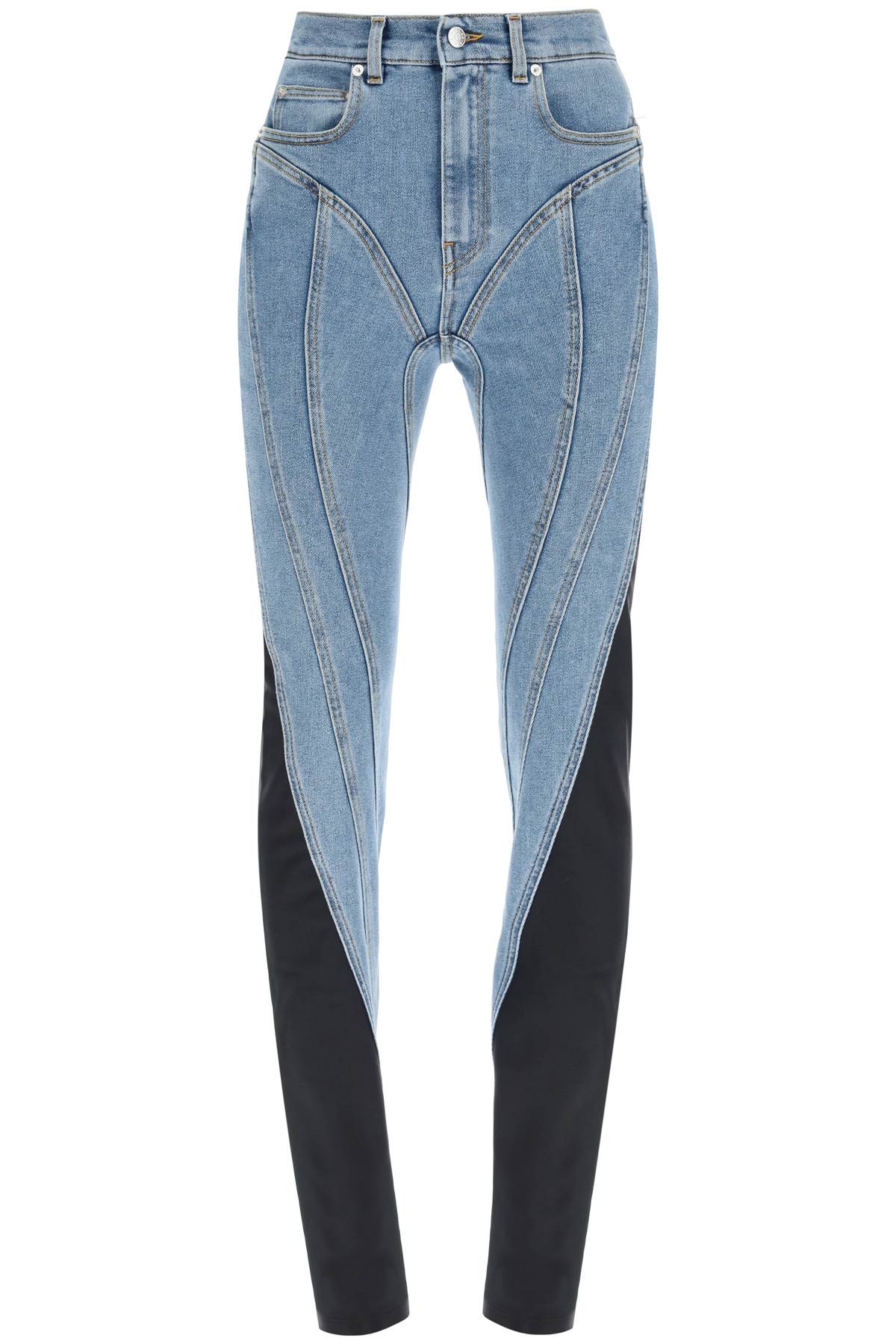 Mugler Spiral Two-tone Panelled Skinny Jeans - Blue - 6 In Medium Blue Black (blue)