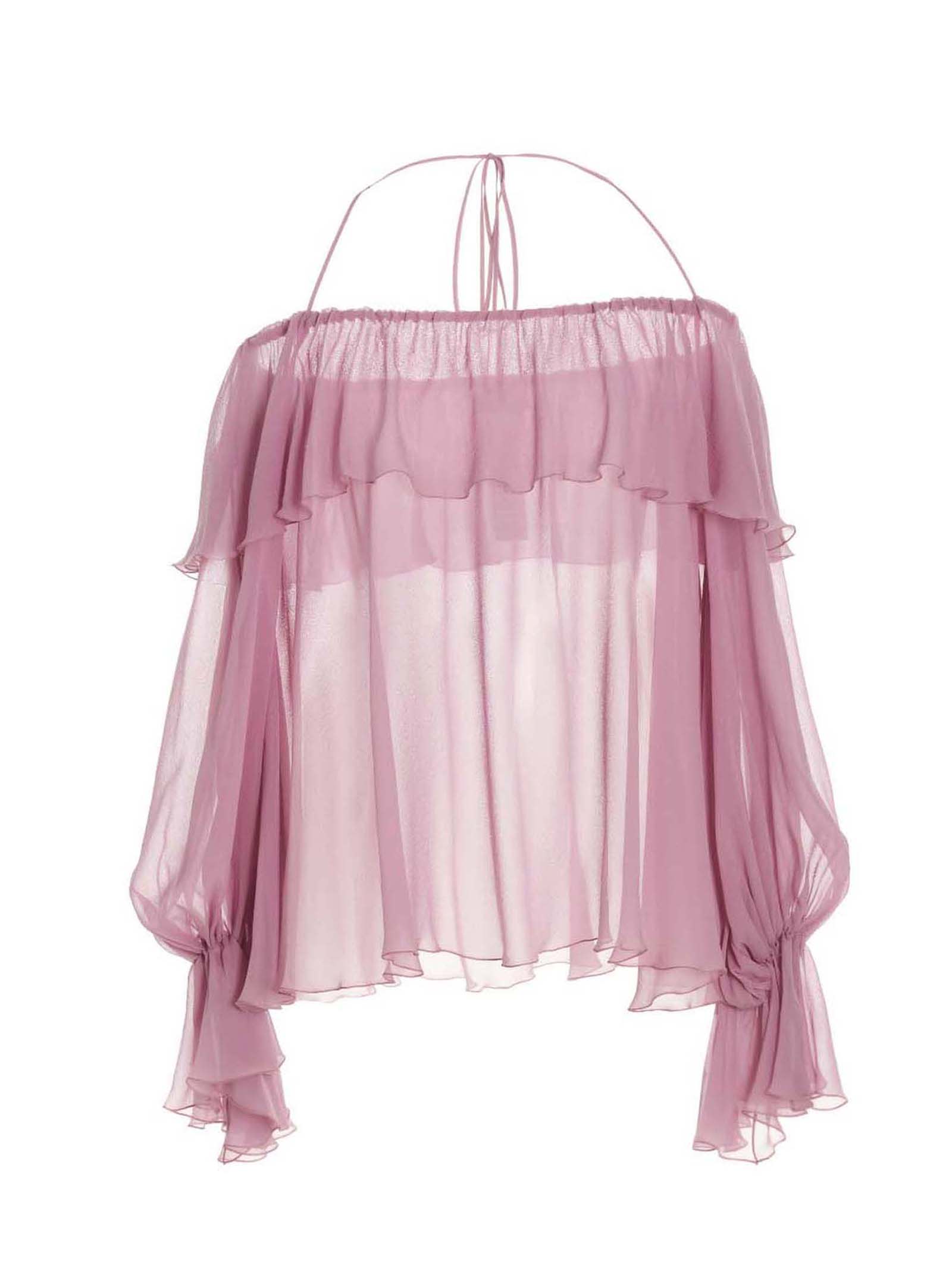 Blumarine Silk Chiffon Off-the-shoulder Top In Mauve Orchid