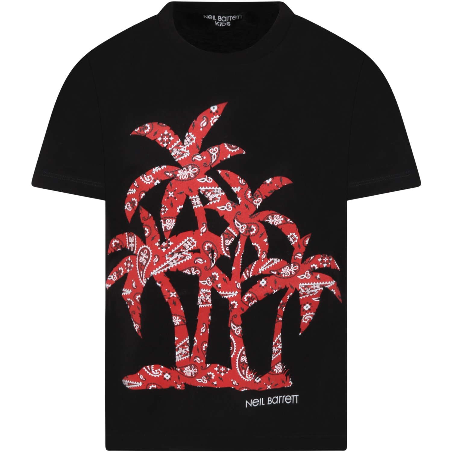 Neil Barrett Black T-shirt For Boy With Palm