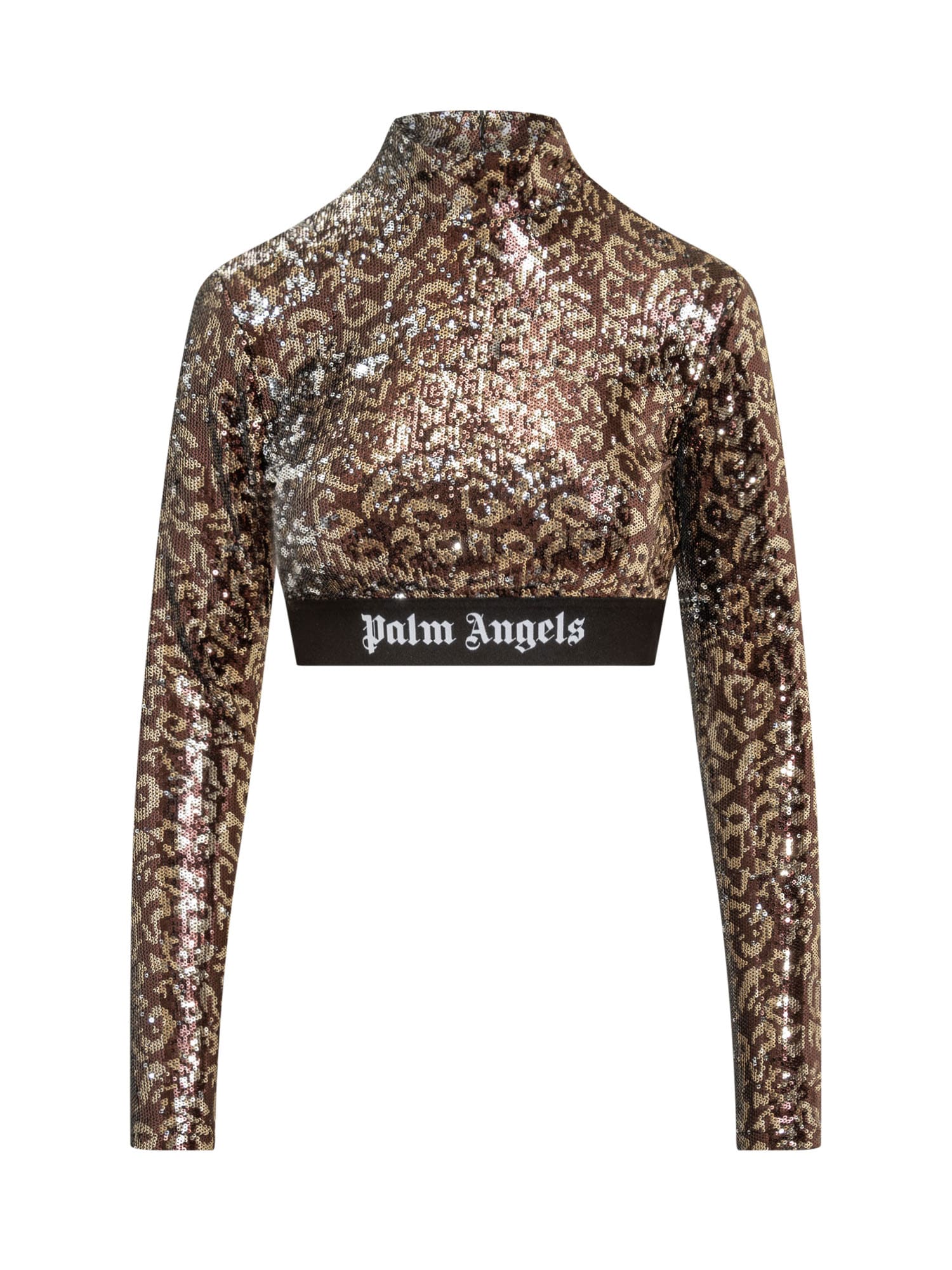 Shop Palm Angels Top With Sequins In Brown Black