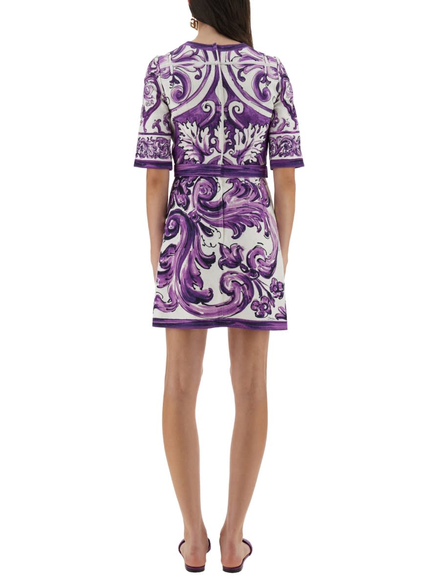 Dolce & Gabbana Majolica Print Mini Dress In Purple