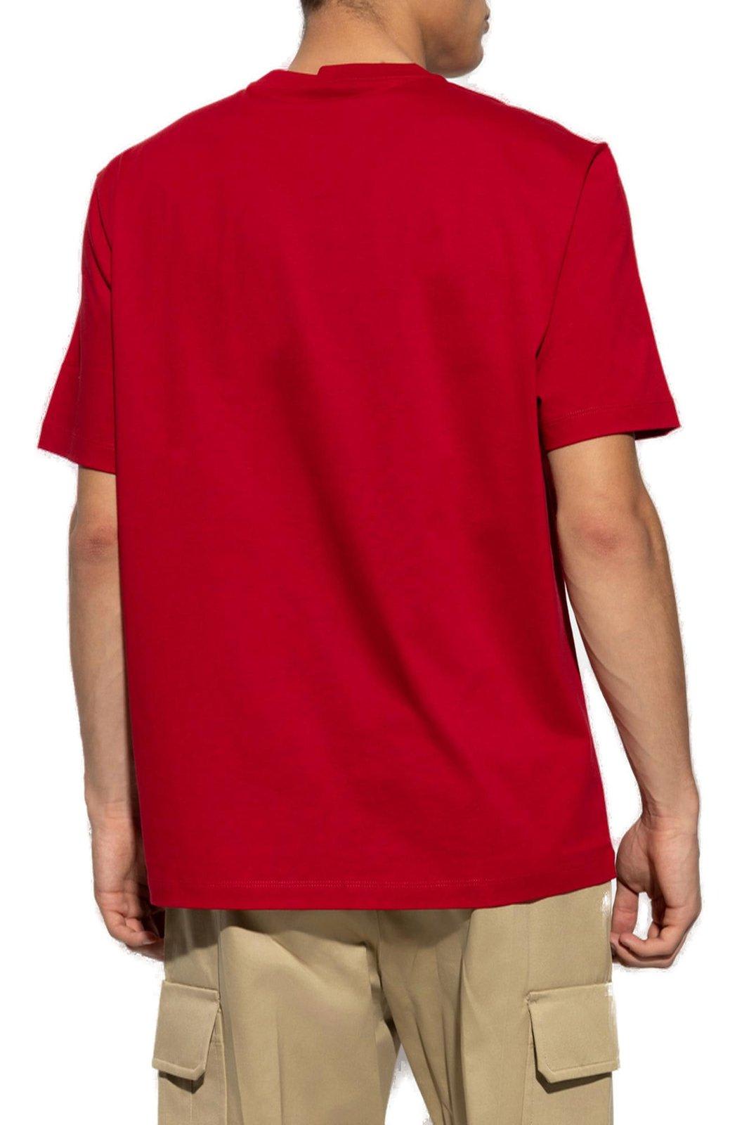 Shop Versace Logo-embroidered Crewneck T-shirt In Red