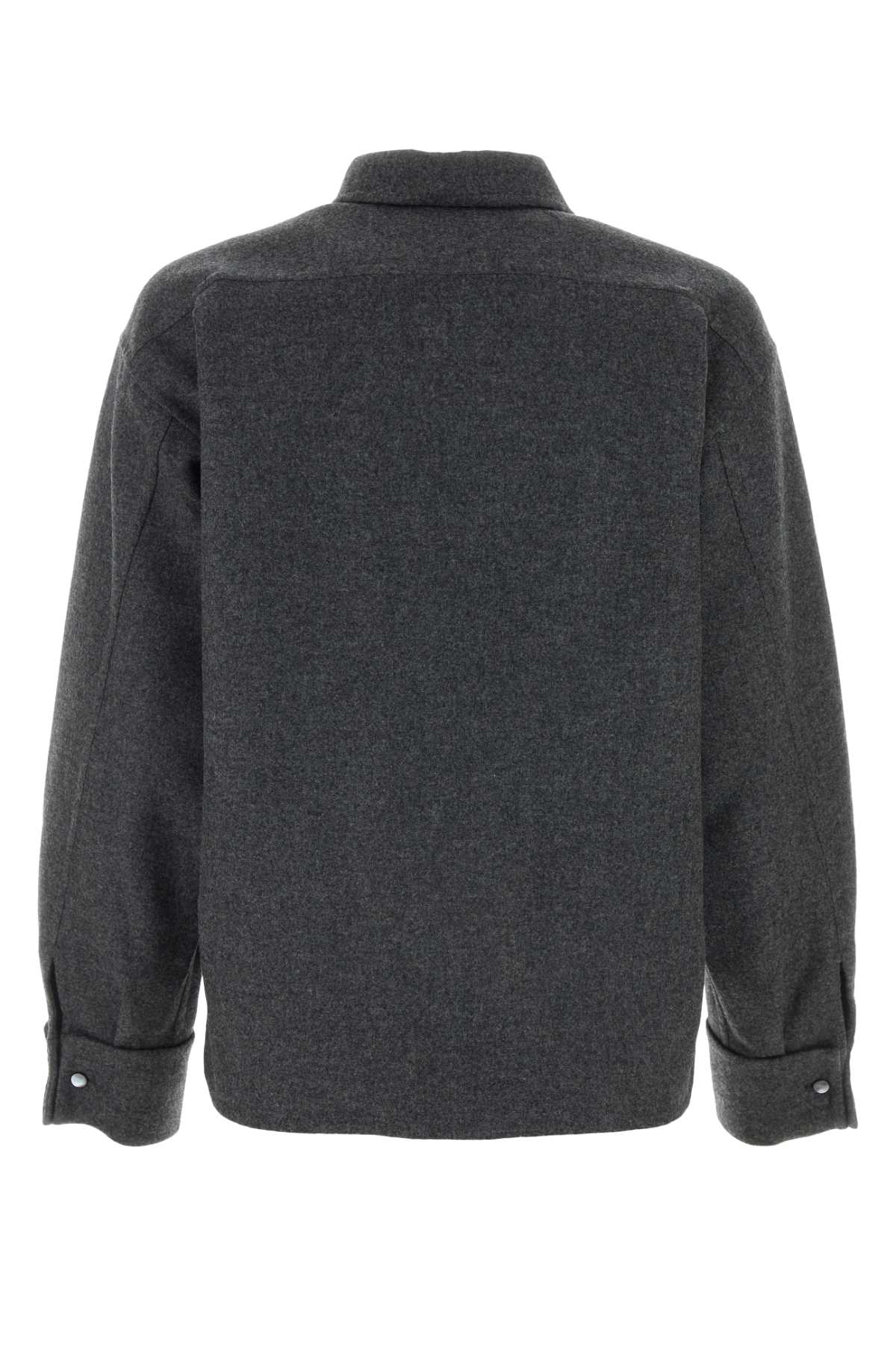 Shop Max Mara Dark Grey Wool Blend Abadan Shirt In Grigiomedio