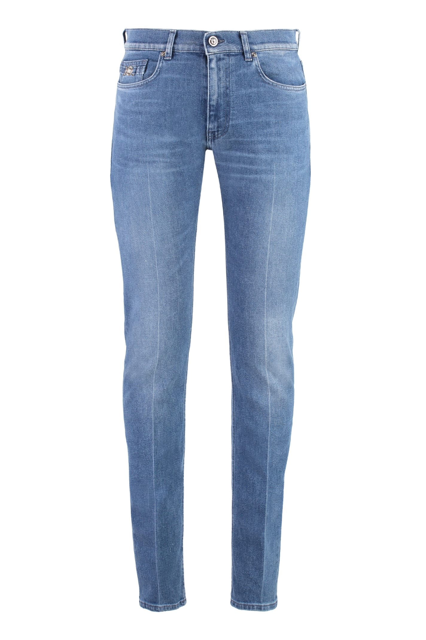 Shop Versace 5-pocket Slim Fit Jeans In Denim