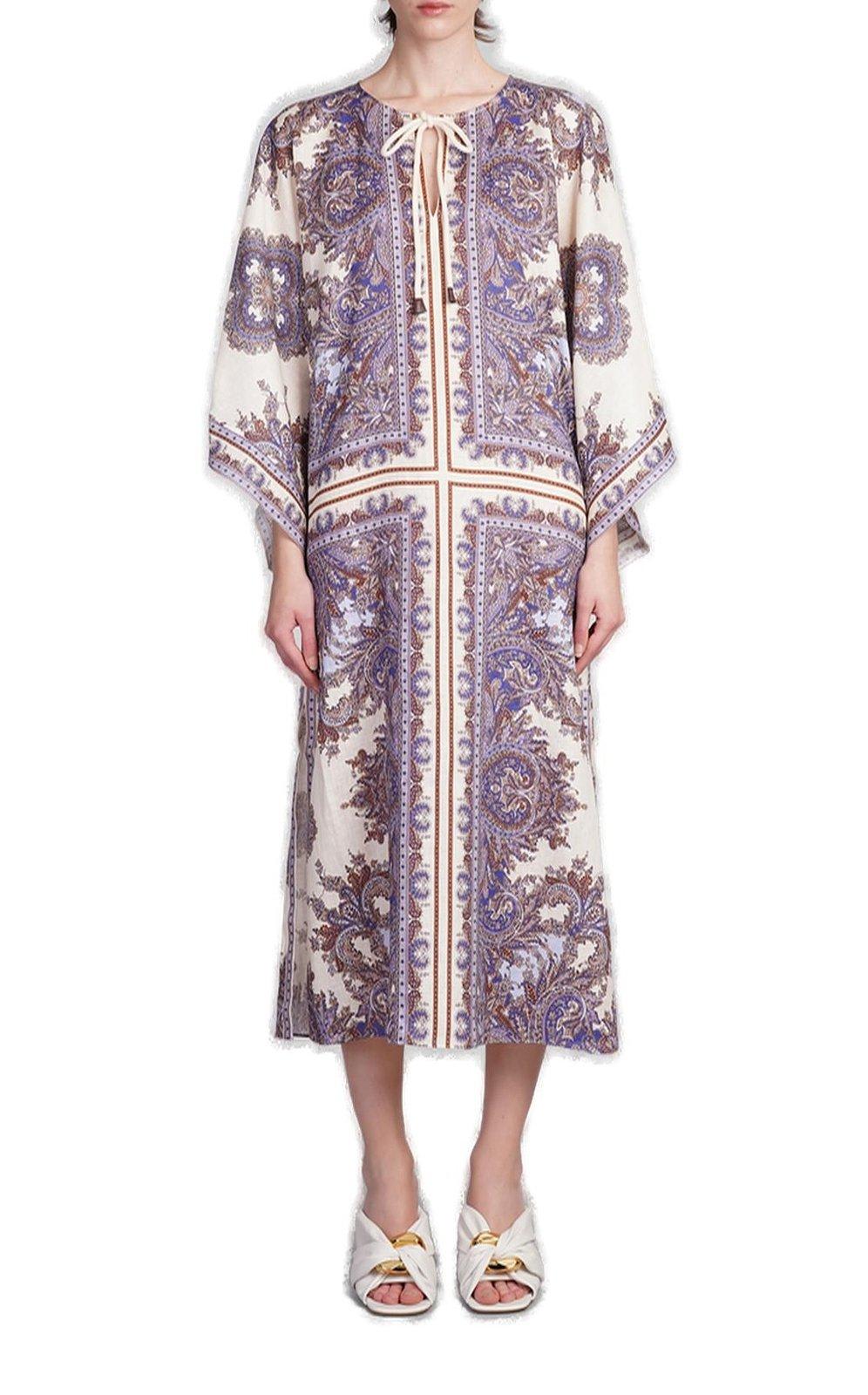 Shop Zimmermann Pattern-printed Drawstring Dress In Purple