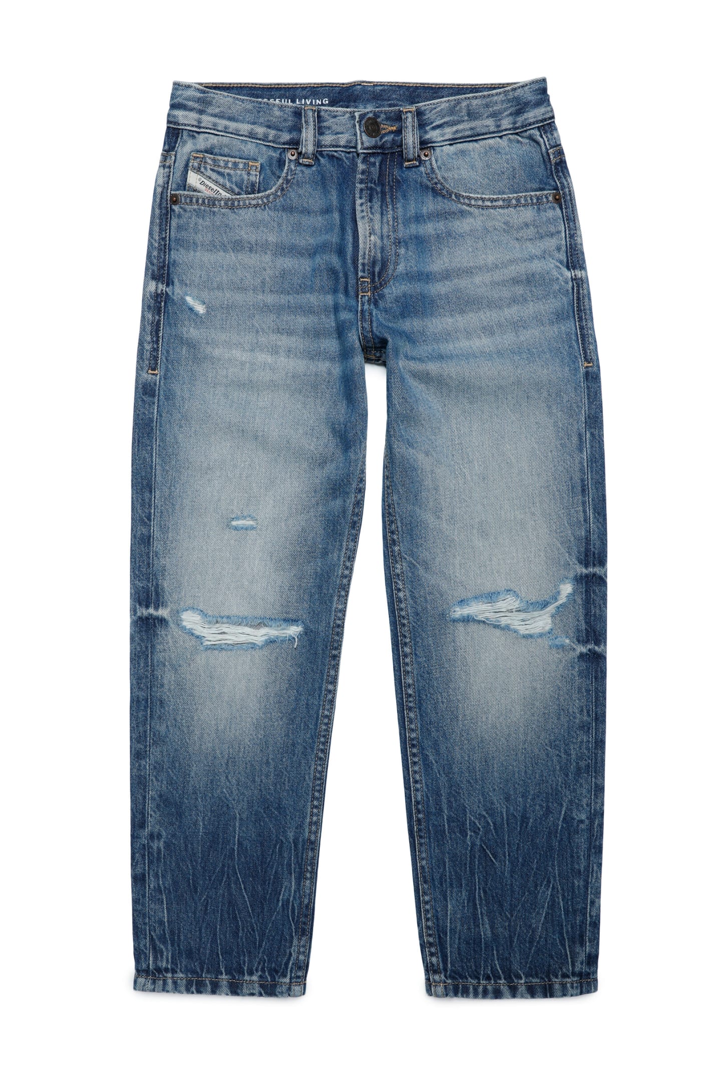Shop Diesel 2010-j Trousers 2010 Blue Straight Jeans With Abrasions And Tears