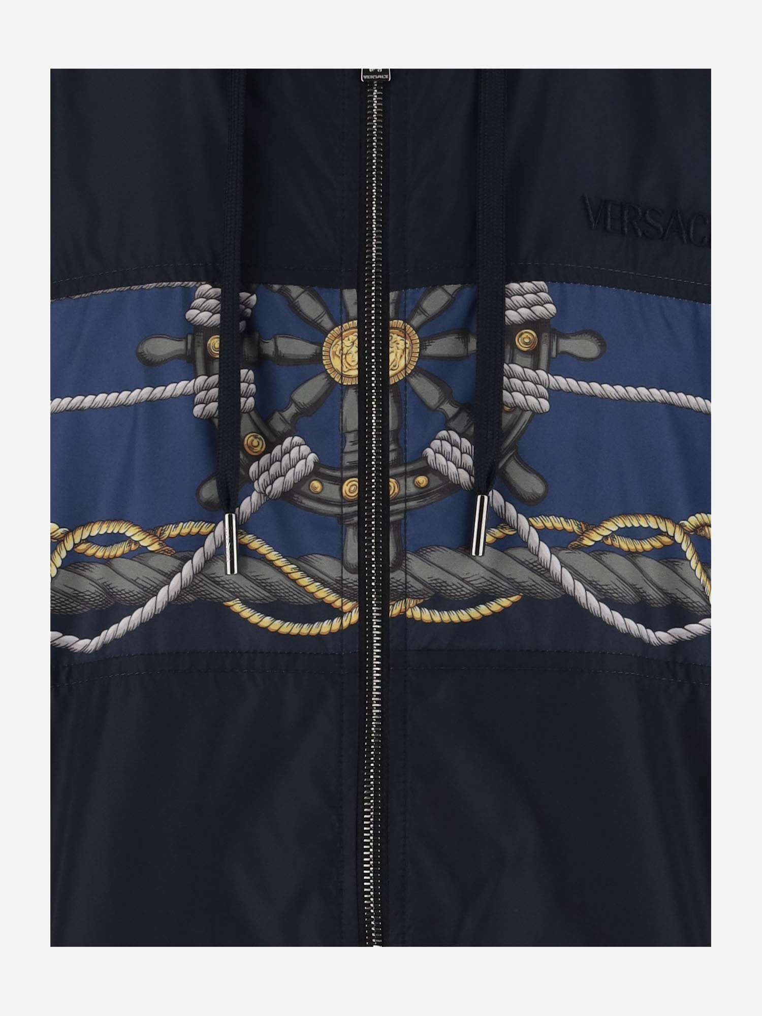 Shop Versace Nylon Jacket With  Nautical Pattern In Blu Navy+oro