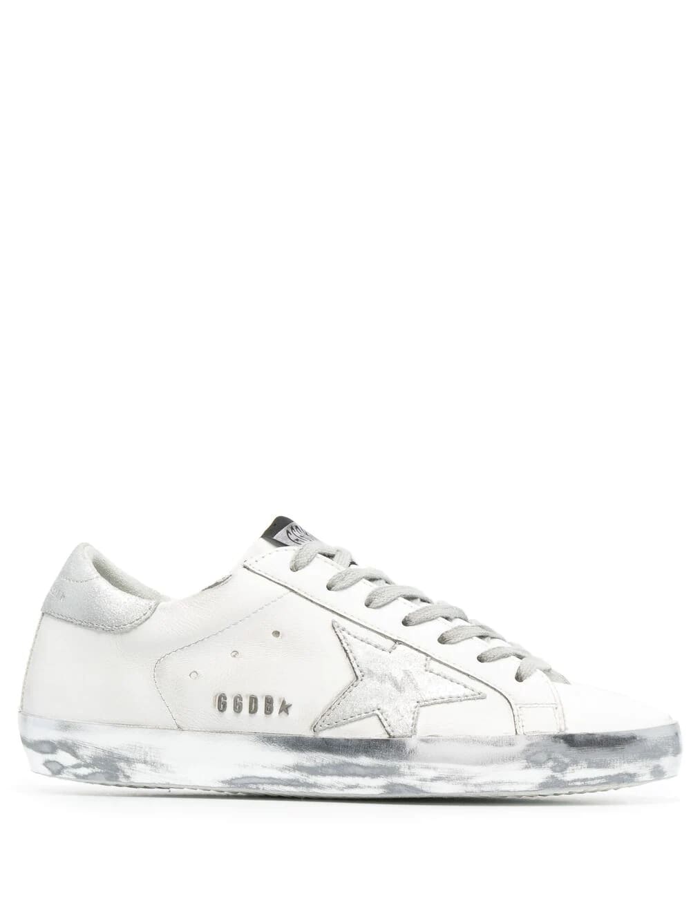 Golden Goose Super-star Man White Sneakers With Glitter Star And Spoiler