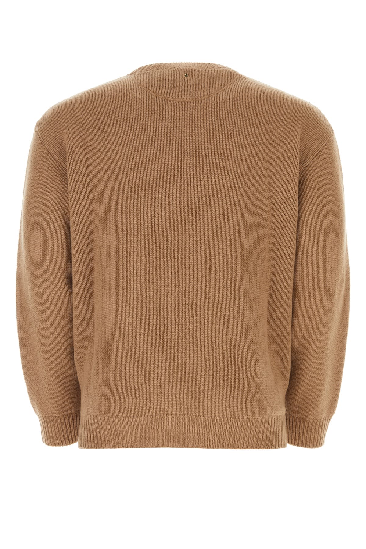 Valentino Cashmere Crewneck Jumper With Stud In Cammello