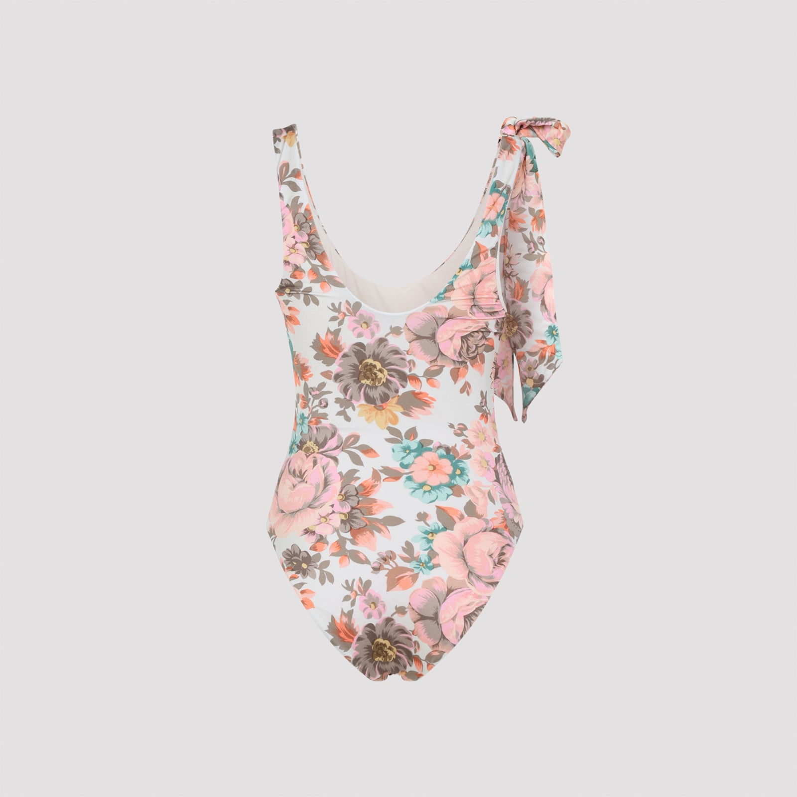 Chloé One-shoulder Floral Print Swimsuit With Bow Detail In Multi