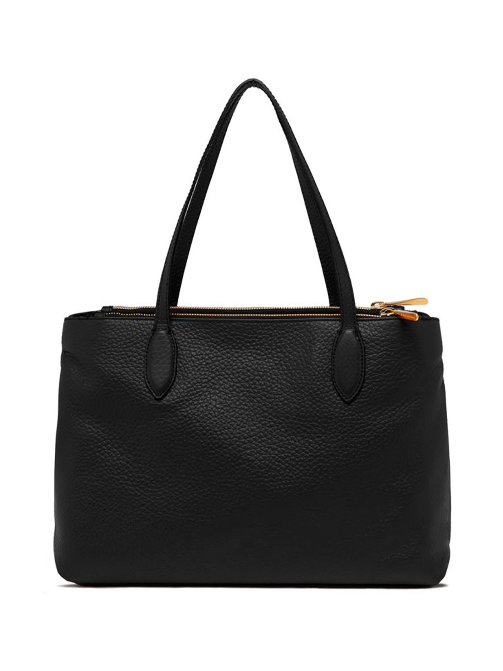 Shop Gianni Chiarini Leather Mara Shopping Bag, Double Zip Closure In Nero