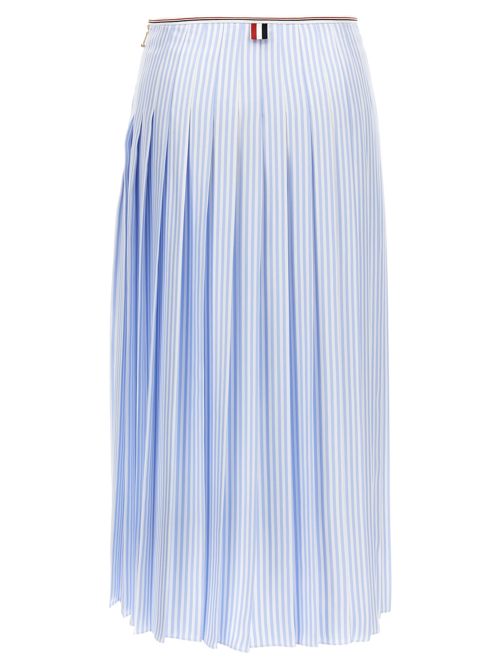 Thom Browne Awning Striped Poplin Funmix Pleated Skirt In Blue