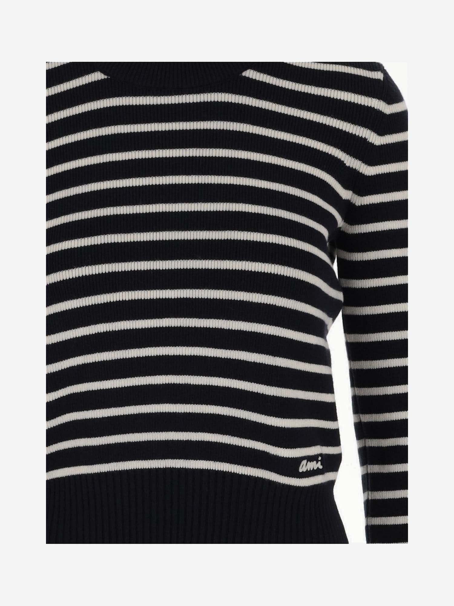 Shop Ami Alexandre Mattiussi Cotton Blend Pullover With Striped Pattern In Red