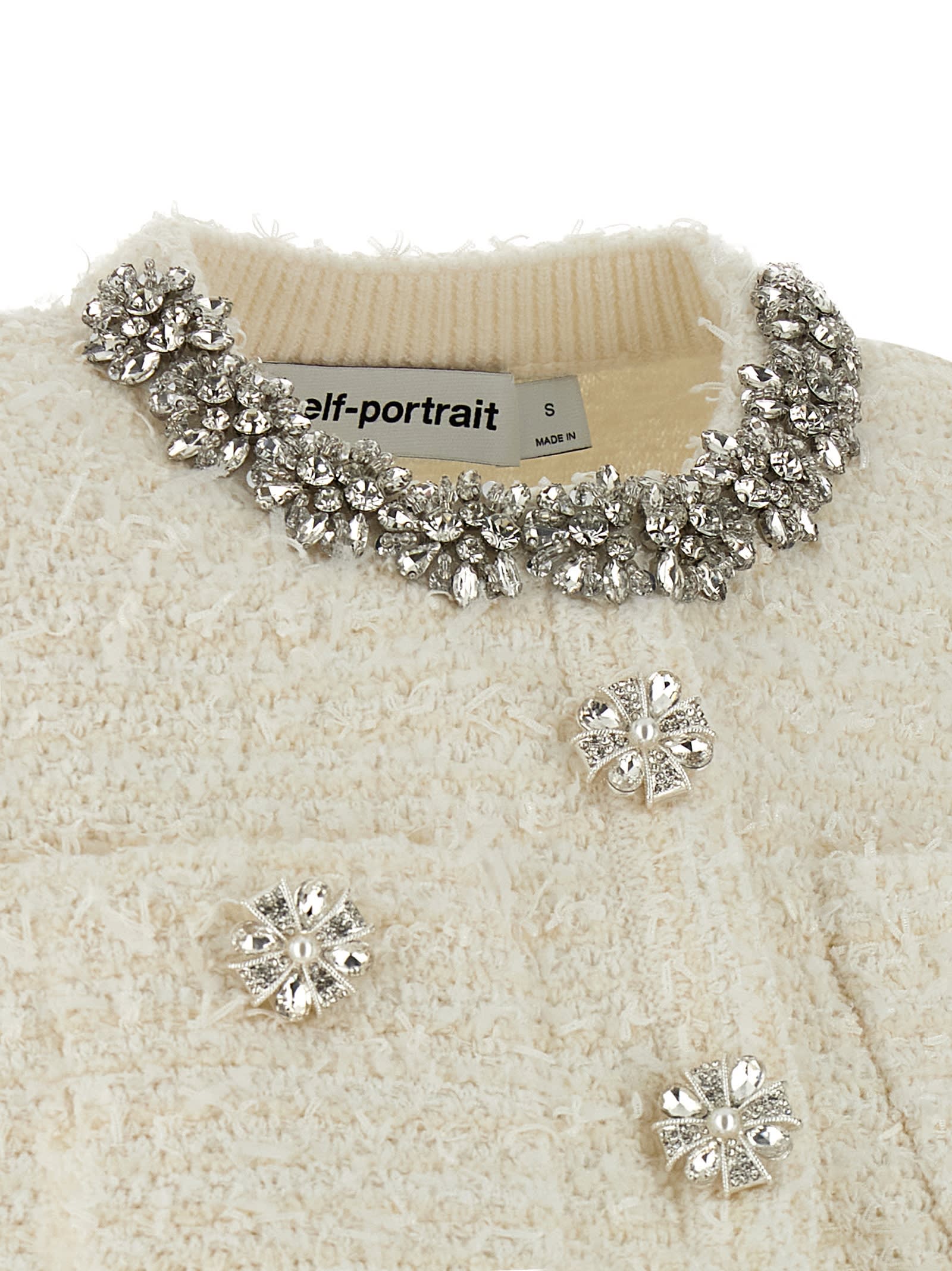 Self-portrait Cream Textured Knit Sweaters And Cardigans White In Neutral