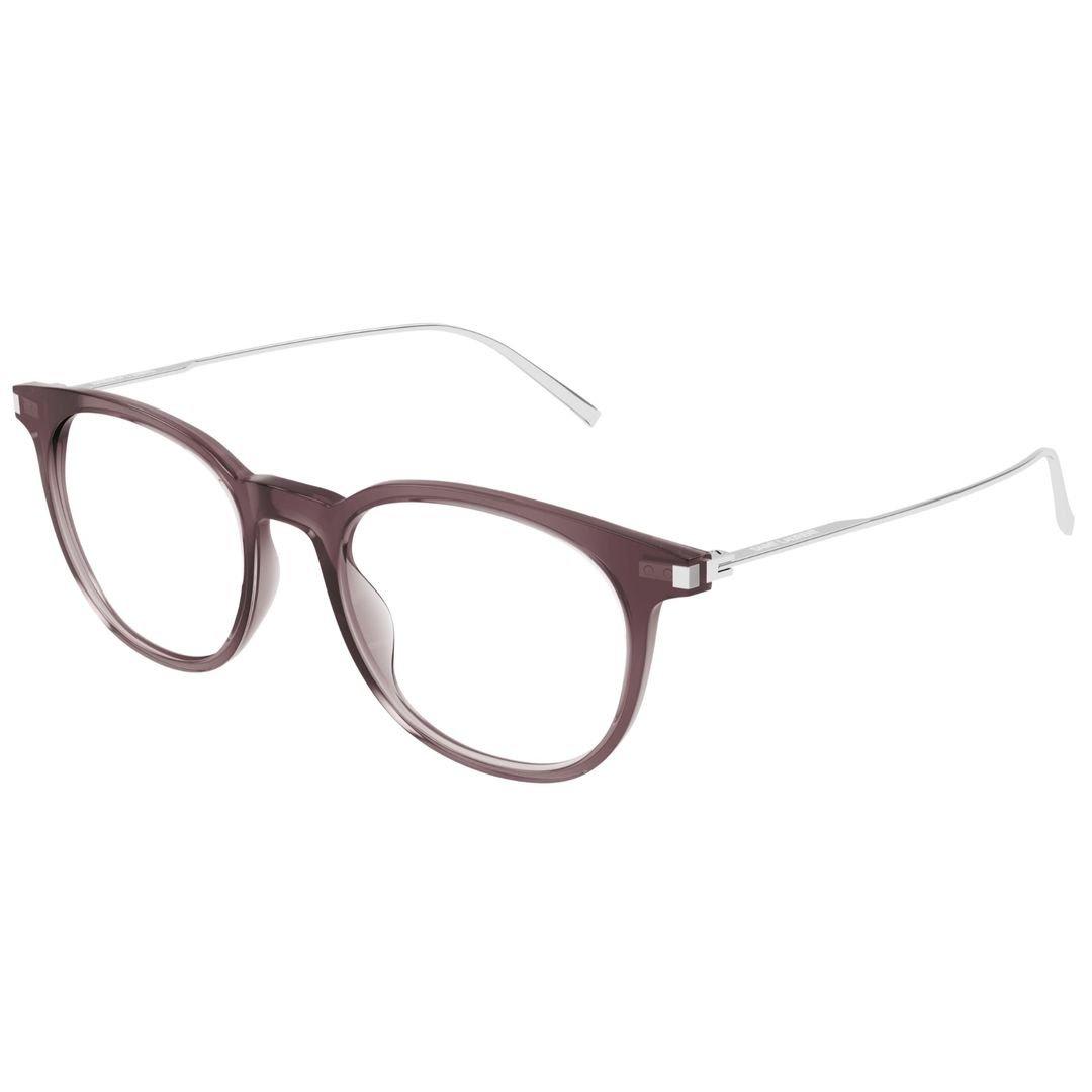 Saint Laurent Round Frame Glasses In 004 Brown Silver Transpar