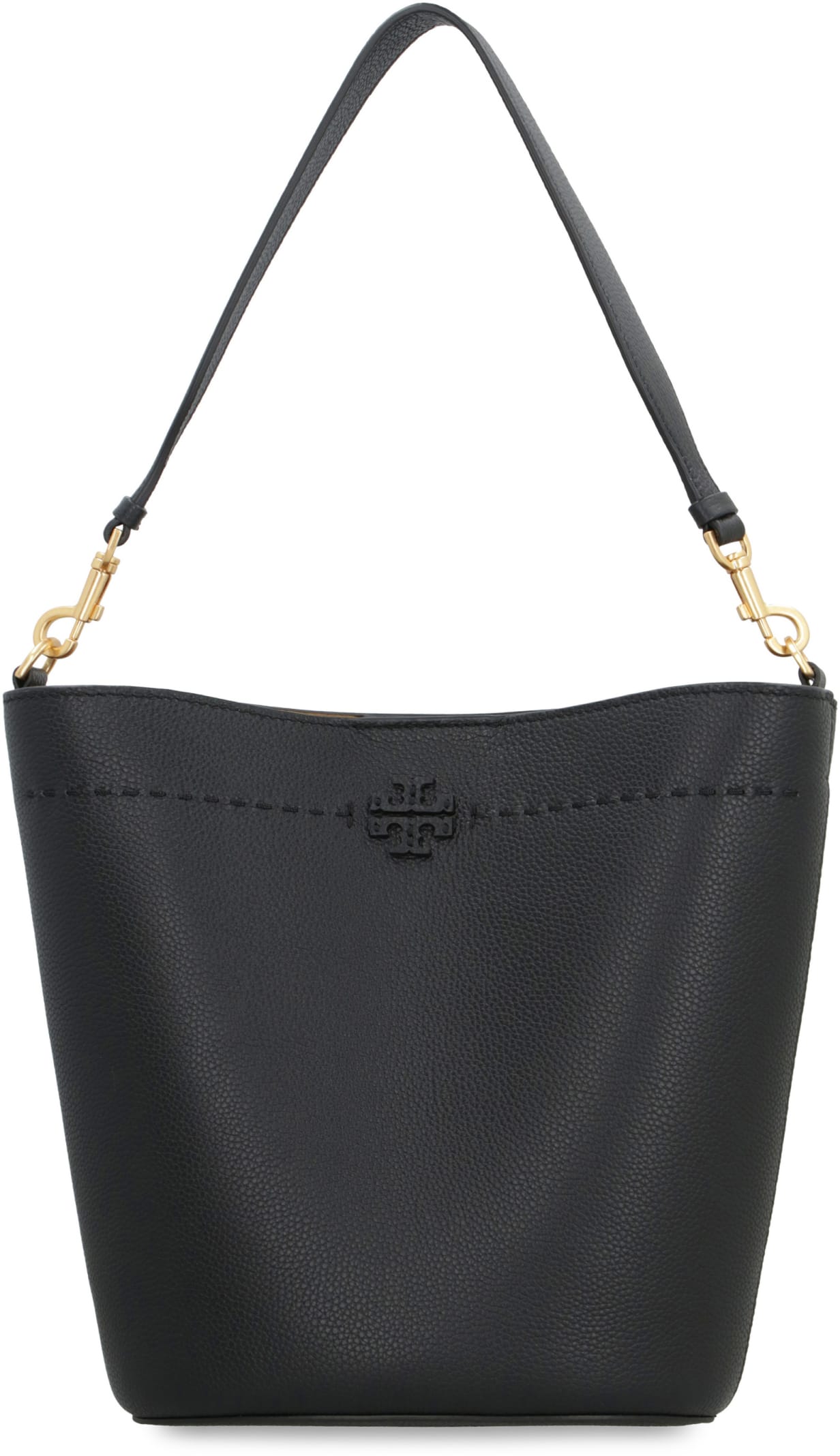 Shop Tory Burch Mcgraw Leather Bucket Bag In Black