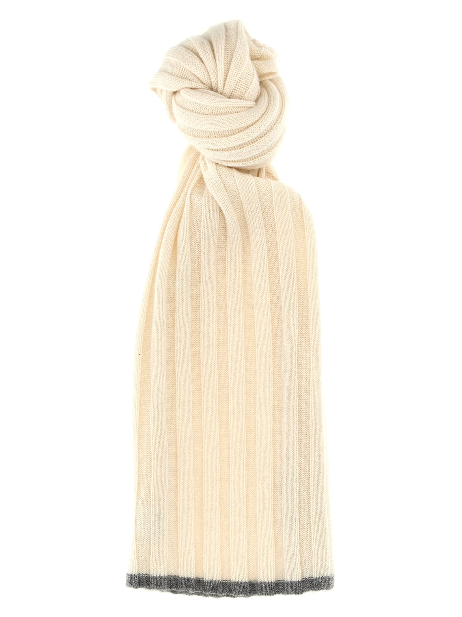 Shop Brunello Cucinelli Ribbed Scarf In White