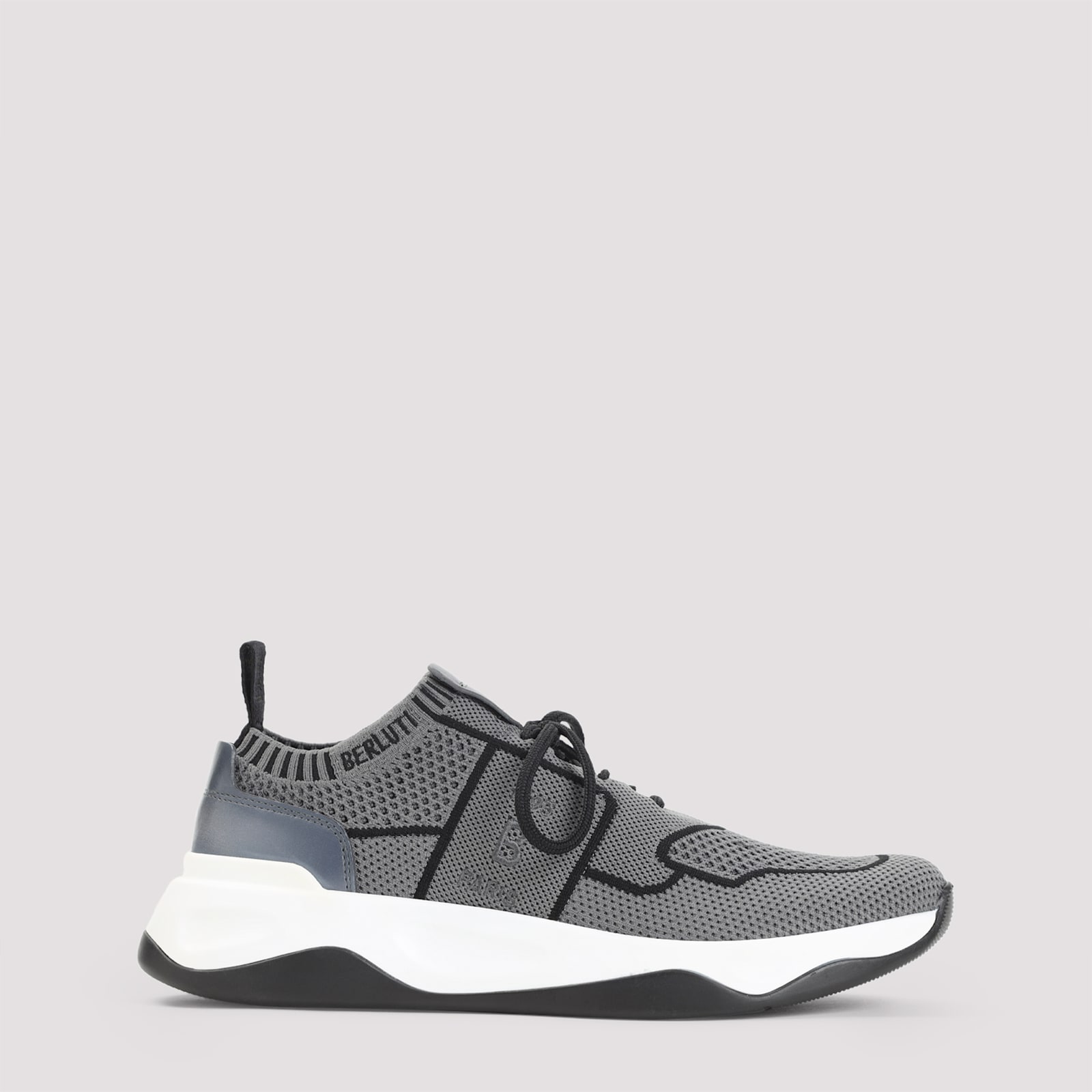 Berluti Gray Shadow Leather-trimmed Sneakers With Sock-like Fit In Gray