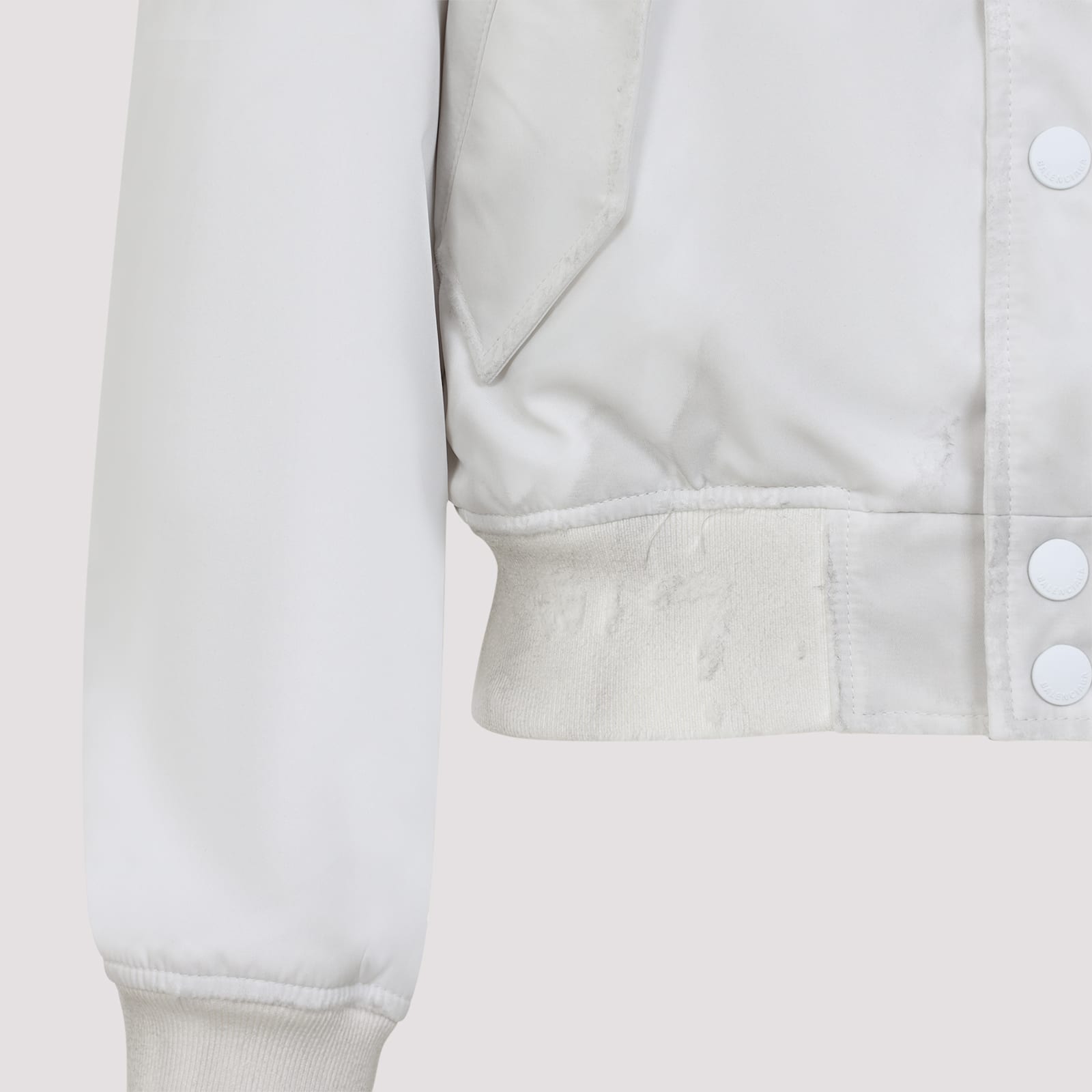 Balenciaga Shrunken Varsity Jacket Ribbed Cuffs In White