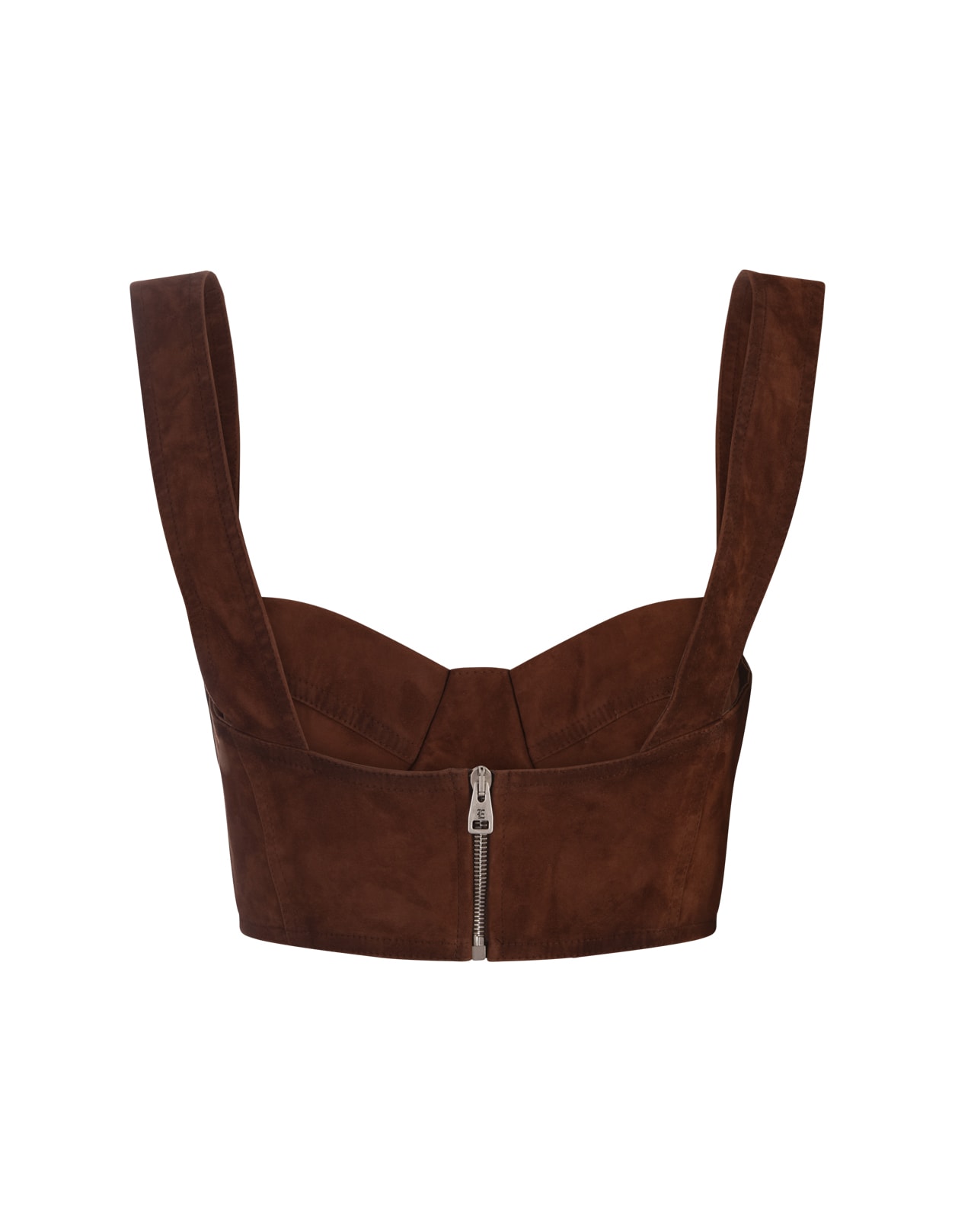 Shop Ermanno Scervino Crop Top In Brown Suede