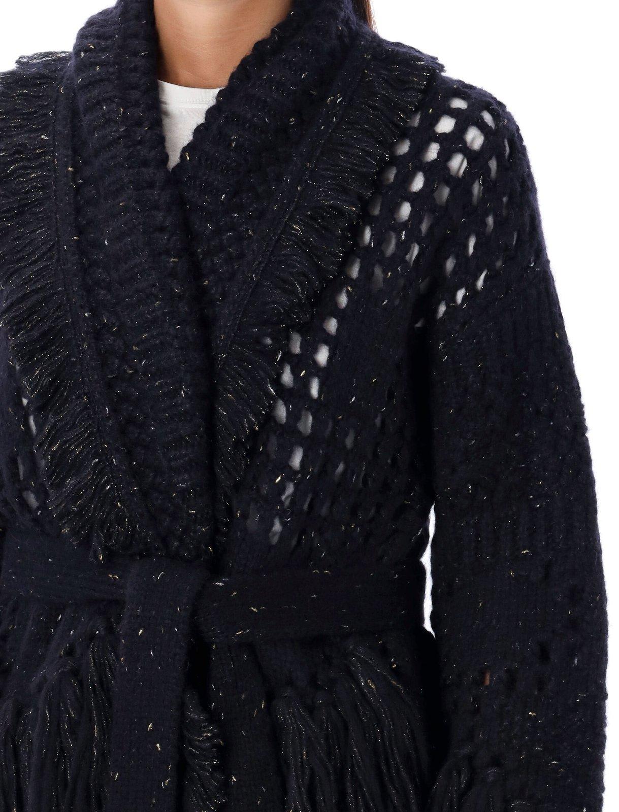 Shop Alanui The Astral Speckle Knitted Fringed Cardigan