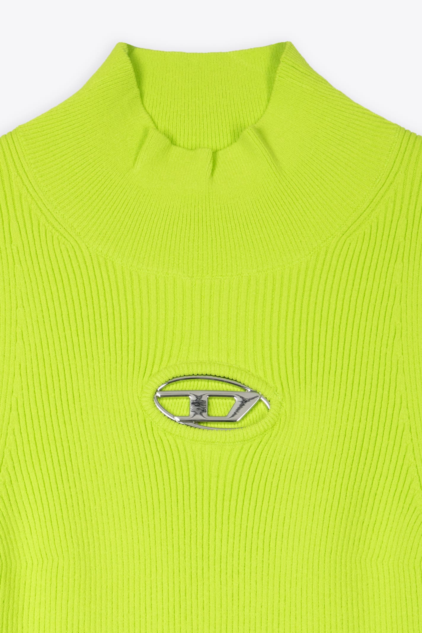 Shop Diesel M-onervax Neon Green Ribbed Knit Turtleneck Top - M Onervax Top In Verde Fluo