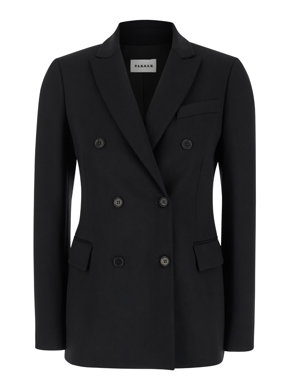 Shop P.a.r.o.s.h Black Double-breasted Jacket With Peak Revers In Fabric Woman