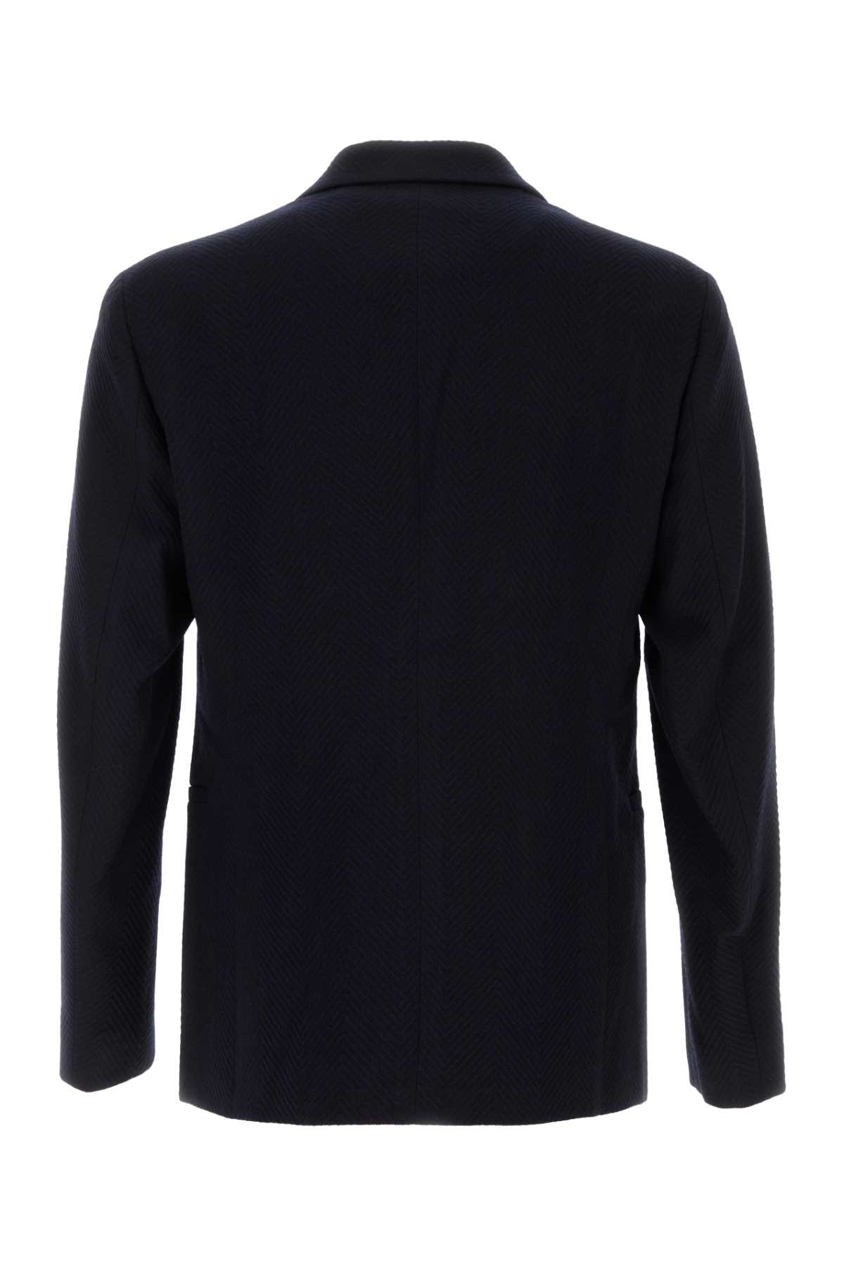 Shop Giorgio Armani Navy Blue Stretch Wool Blazer