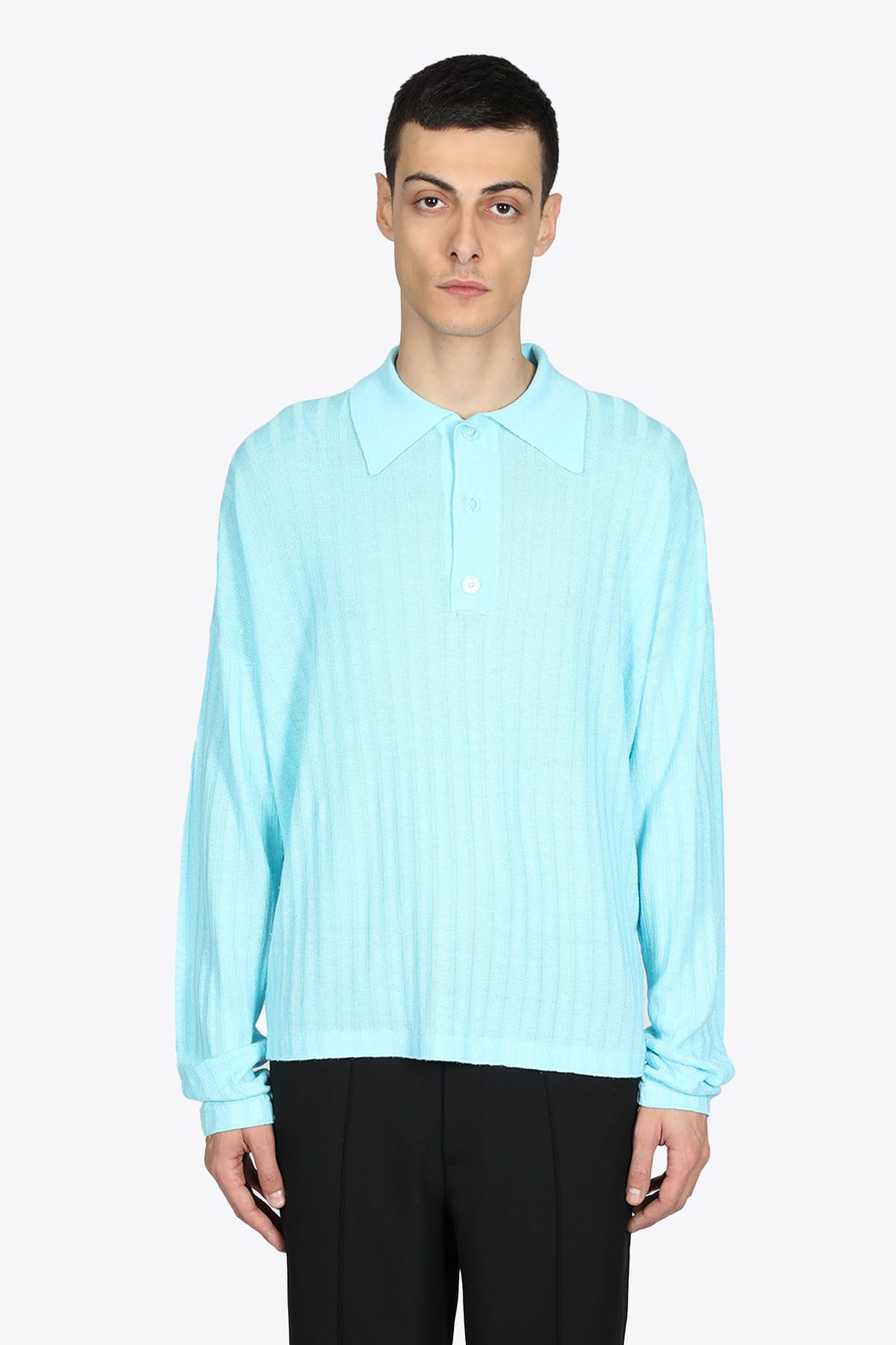 Bonsai Polo Light Blue Rib-knit Polo Shirt In Azzurro | ModeSens