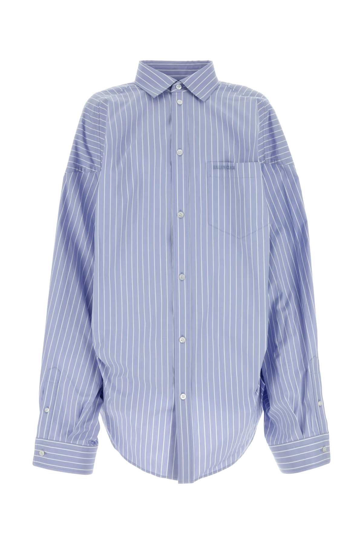 Shop Balenciaga Embroidered Poplin Oversize Shirt In Skybluewhite