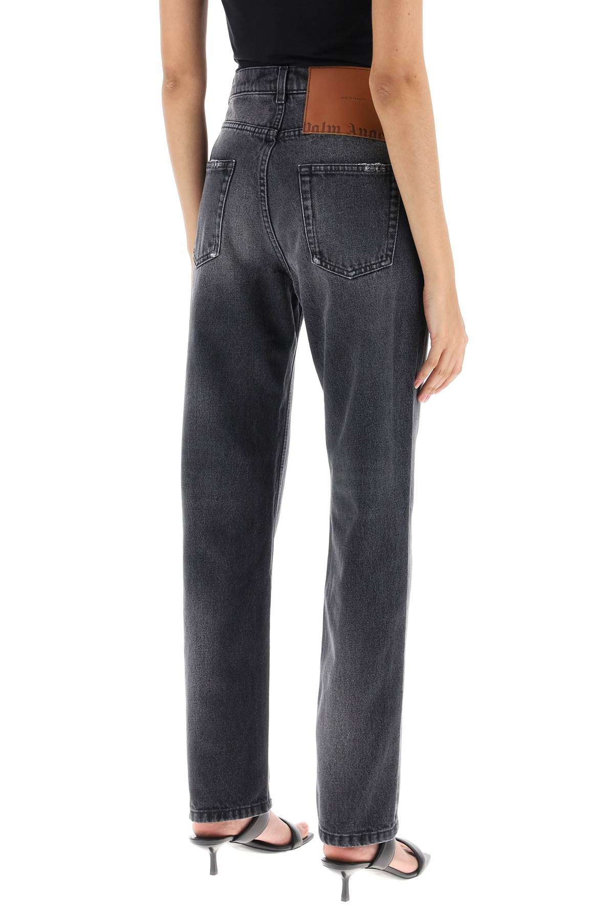 Shop Palm Angels Straight Cut Jeans In Black Brown (grey)