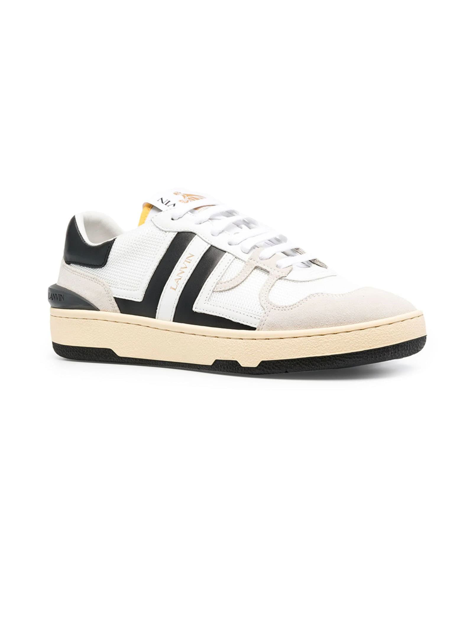 Shop Lanvin White Leather And Mesh Clay Low Top Sneakers