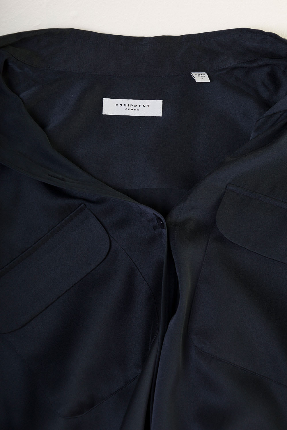 Shop Equipment Signature Navy Blue Long Sleeves Shirt In Silk Woman