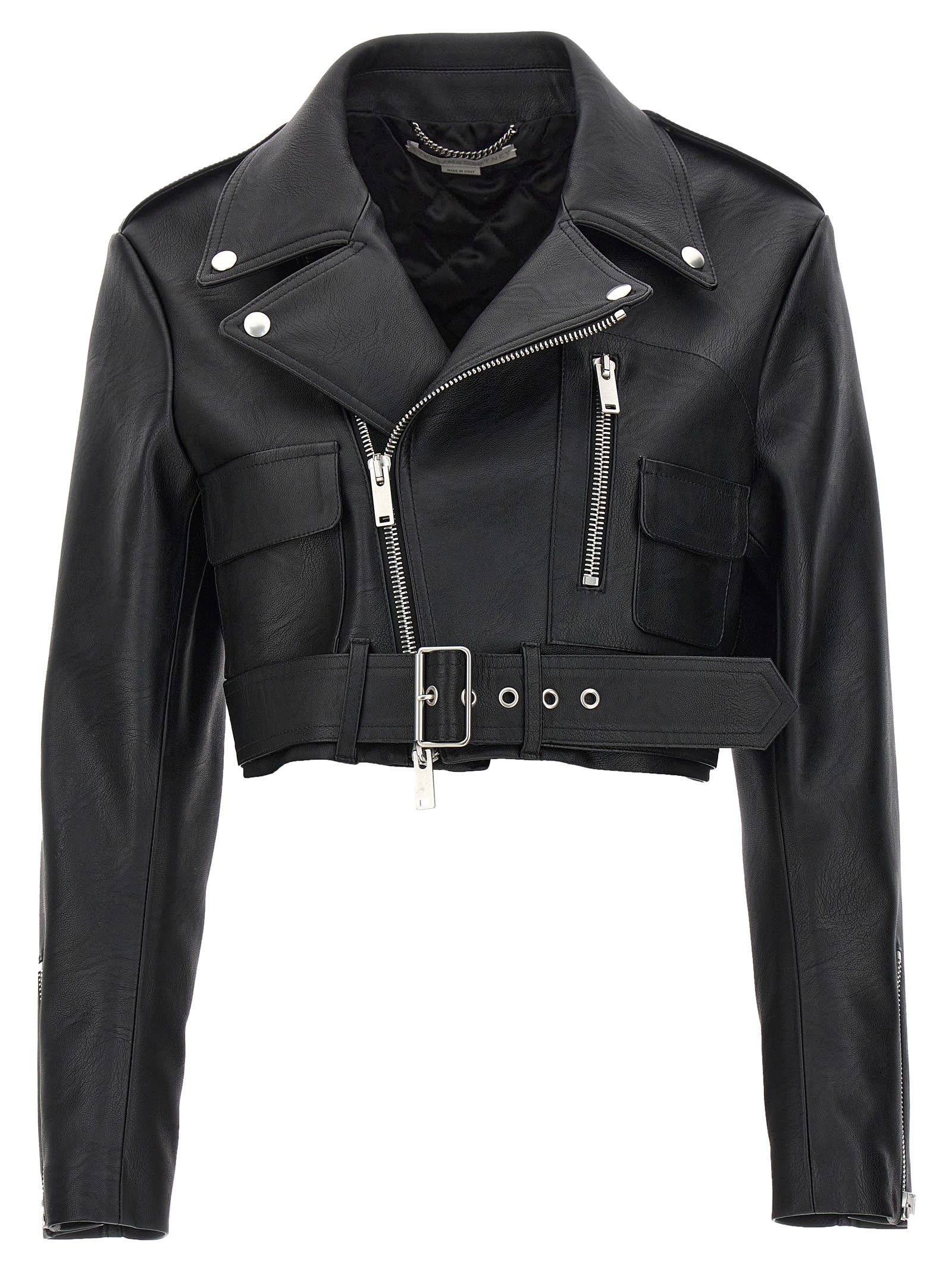 Shop Stella Mccartney Cropped Biker Jacket In Black