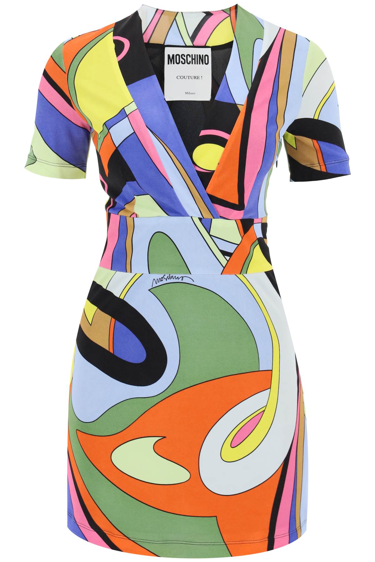 Shop Moschino Multicolor Print Mini Dress In Fantasia Variante Unica