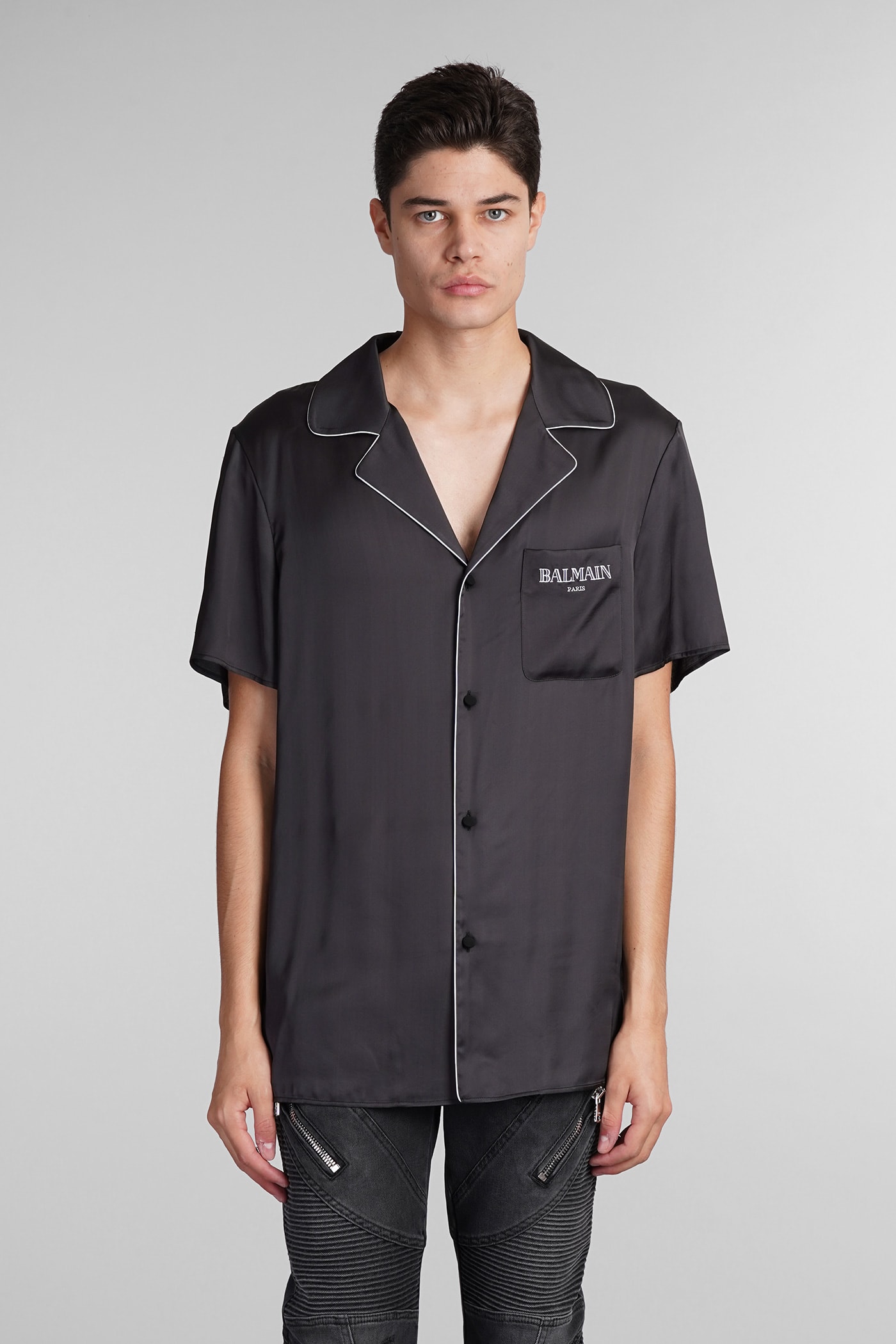 Shop Balmain Shirt In Black Viscose