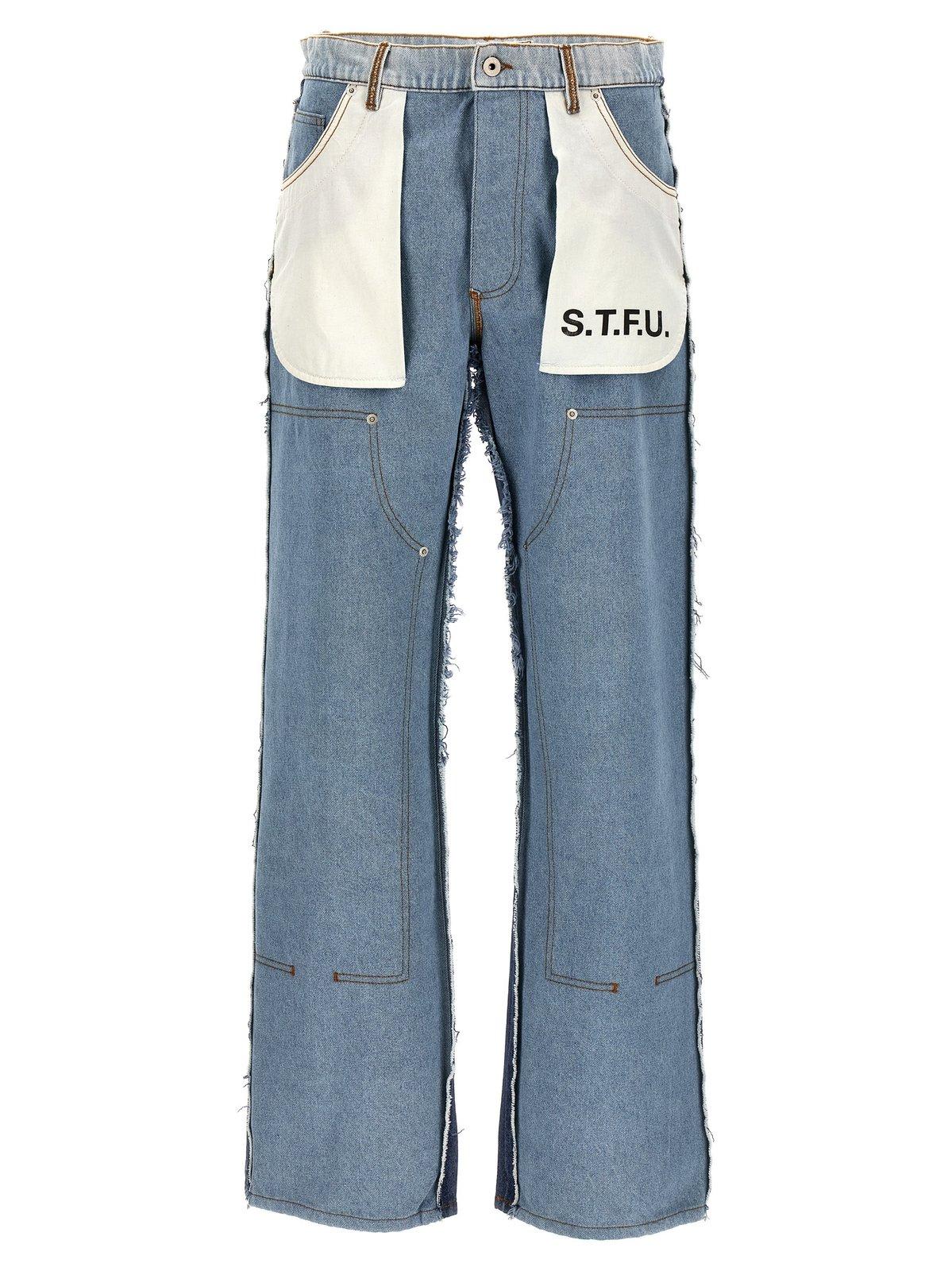 Shop Heron Preston Frayed Two-toned Jeans In Denim