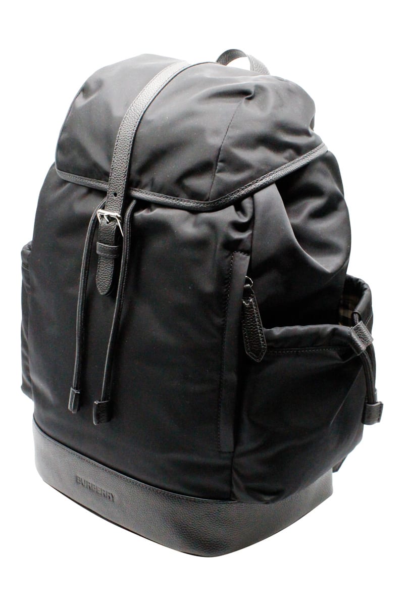 Recycled Nylon Backpack With Adjustable Shoulder Straps, Internal And External Pockets In Black