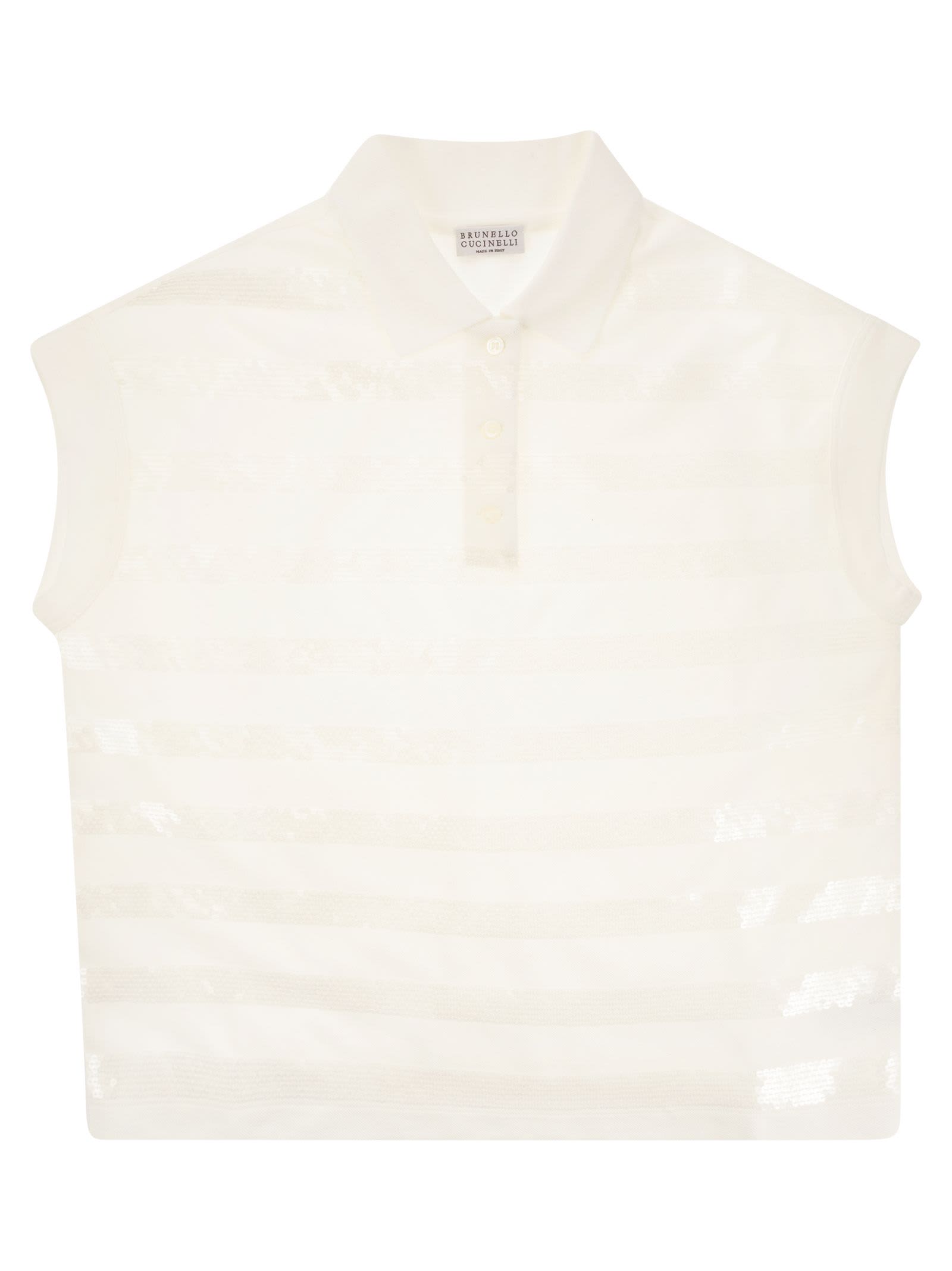 Shop Brunello Cucinelli Sleeveless Polo Shirt With Dazzling Stripes In White