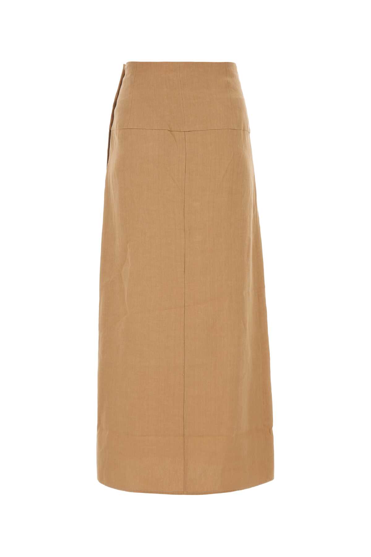 Shop Le Kasha Camel Linen Skirt In Sand