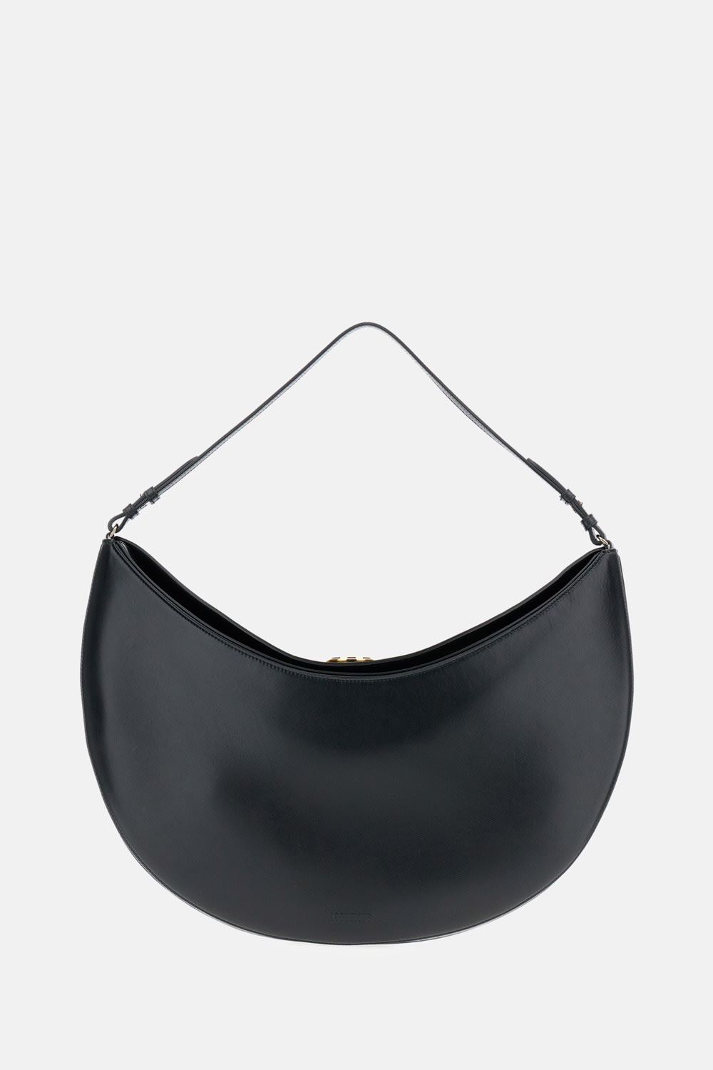 Jacquemus Curved Half-moon Leather Shoulder Bag In Black