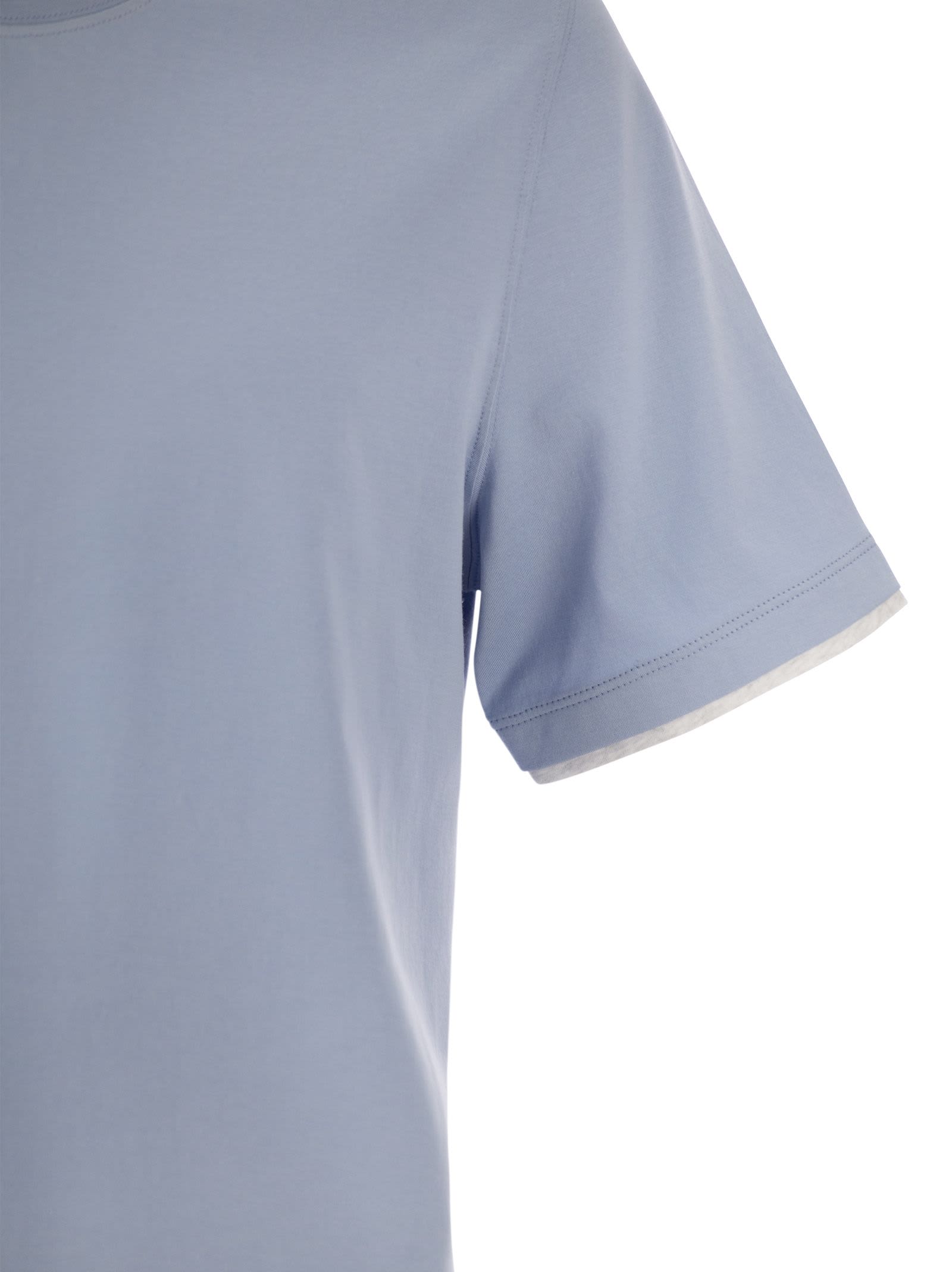 Shop Brunello Cucinelli Slim Fit Crew-neck T-shirt In Lightweight Cotton Jersey In Clear Blue