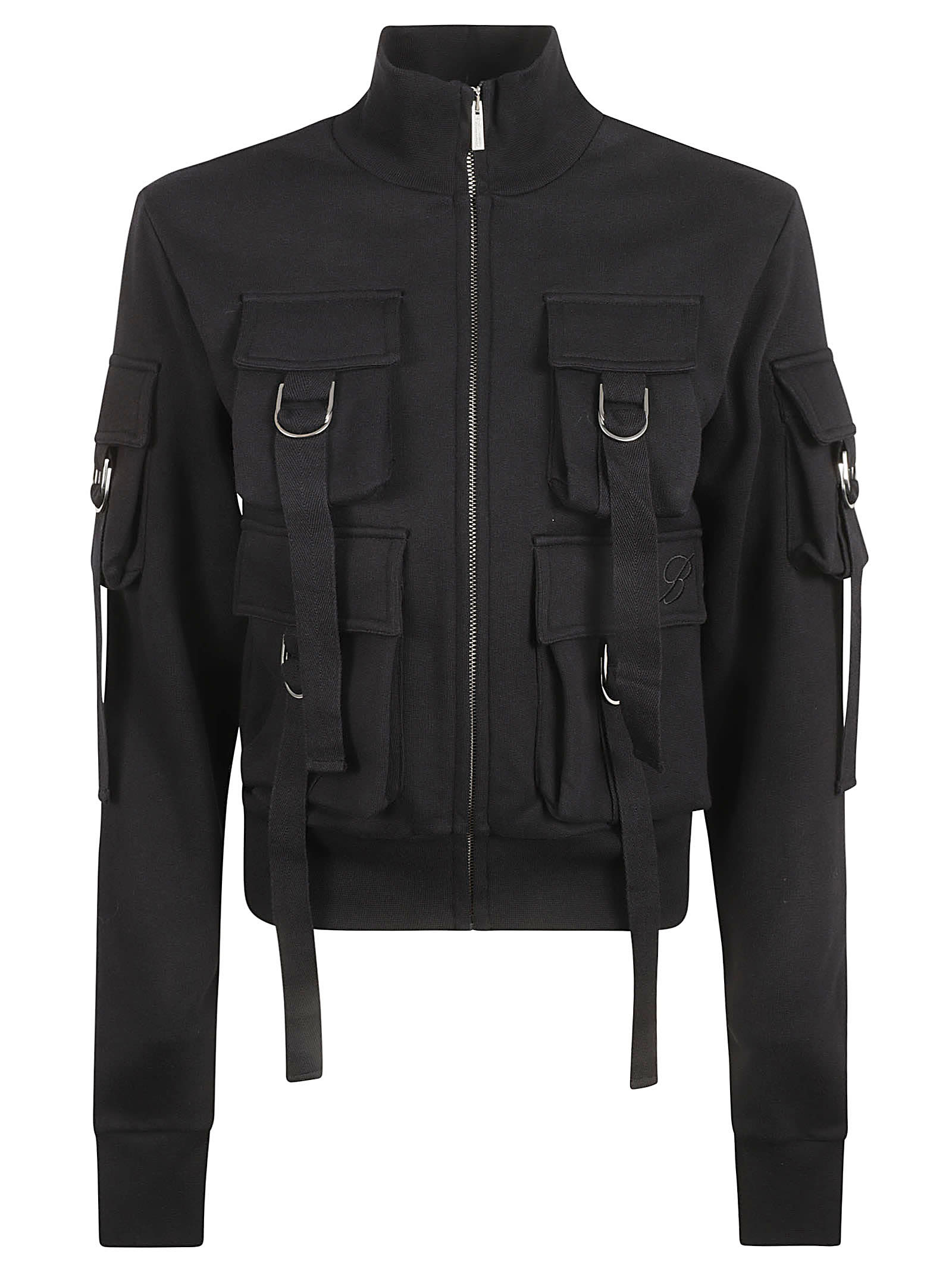 Blumarine High Neck Utility Zipped Jacket In Black
