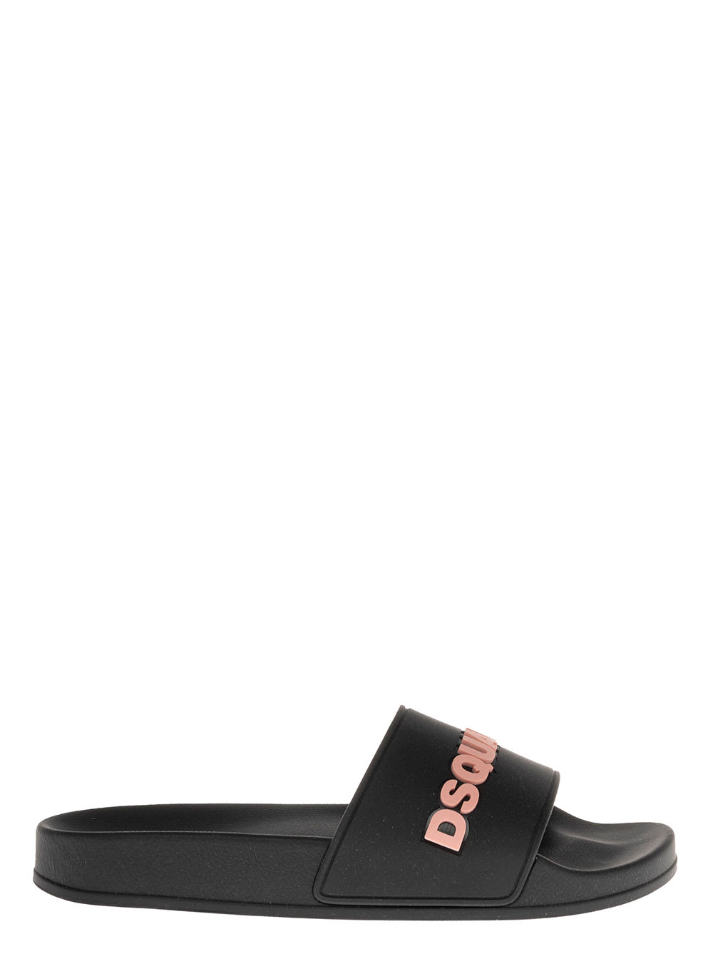 Dsquared2 Black Rubber Slide Sandals With Logo