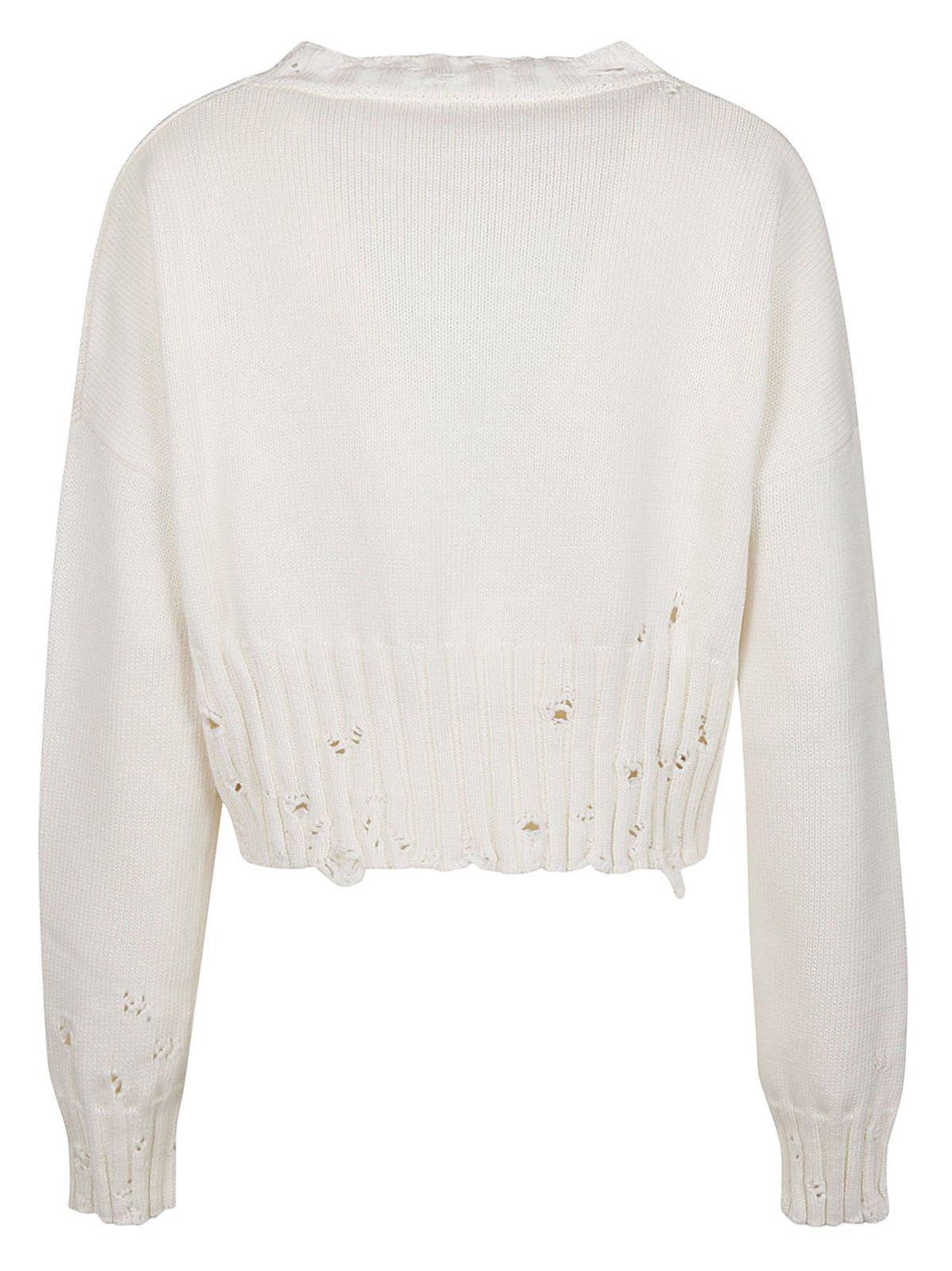 Shop Marni Distressed Cropped Knitted Jumper In White